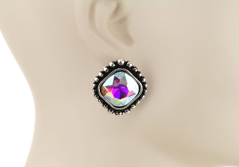 Western Square Stone Stud Earrings