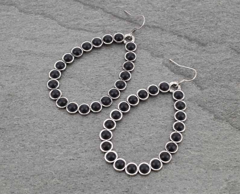 Black Bead Teardrop Earrings