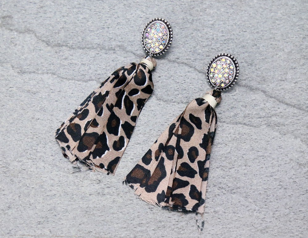 AB stone earring with Leopard Tassel