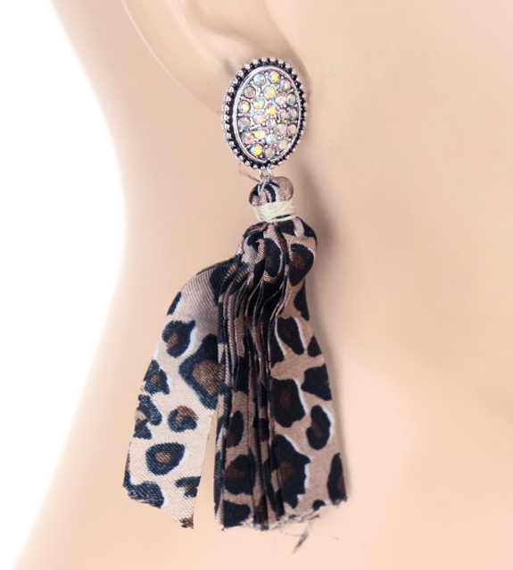 AB stone earring with Leopard Tassel