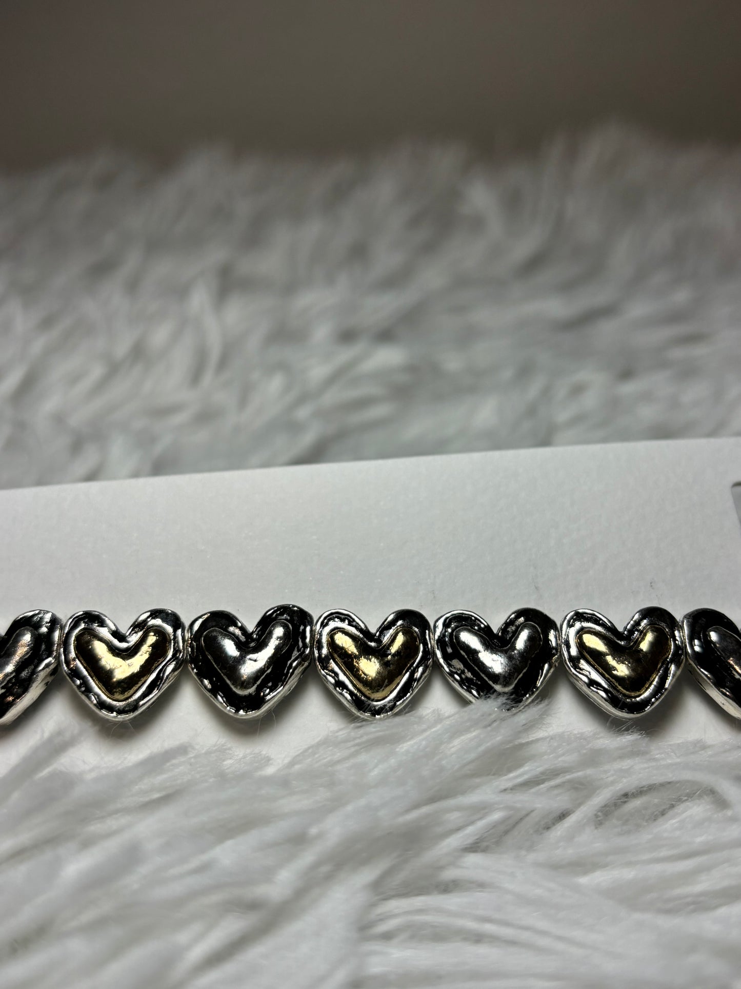 Silver and Gold brushed Heart Stretch Bracelet