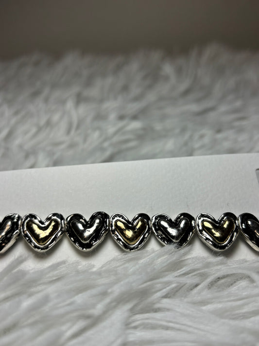 Silver and Gold brushed Heart Stretch Bracelet