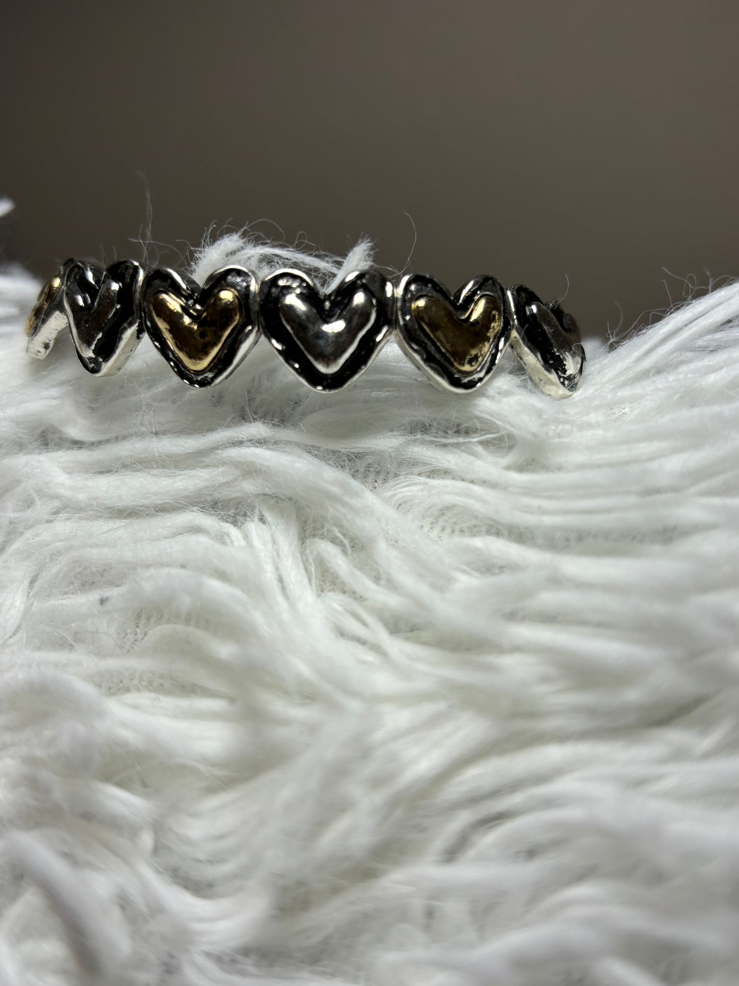 Silver and Gold brushed Heart Stretch Bracelet