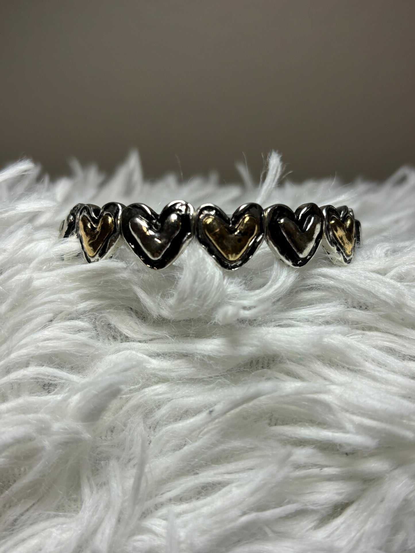 Silver and Gold brushed Heart Stretch Bracelet