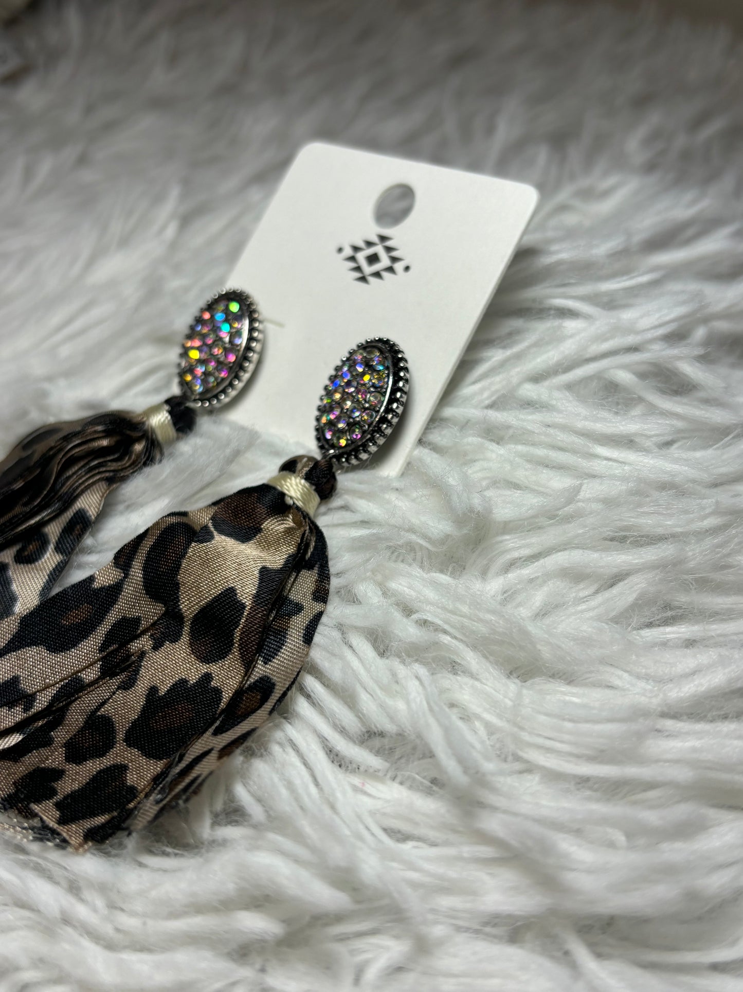 AB stone earring with Leopard Tassel