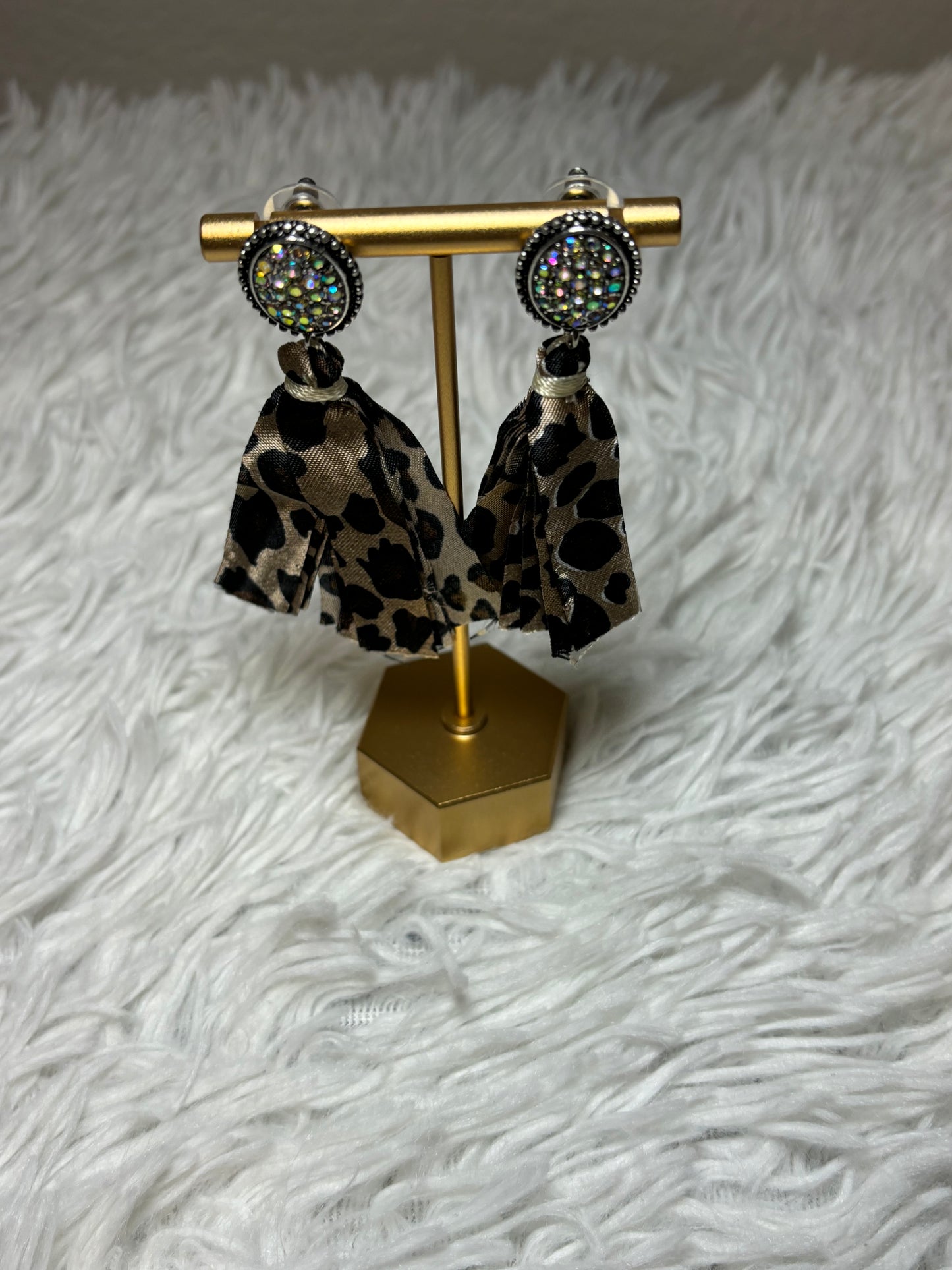 AB stone earring with Leopard Tassel