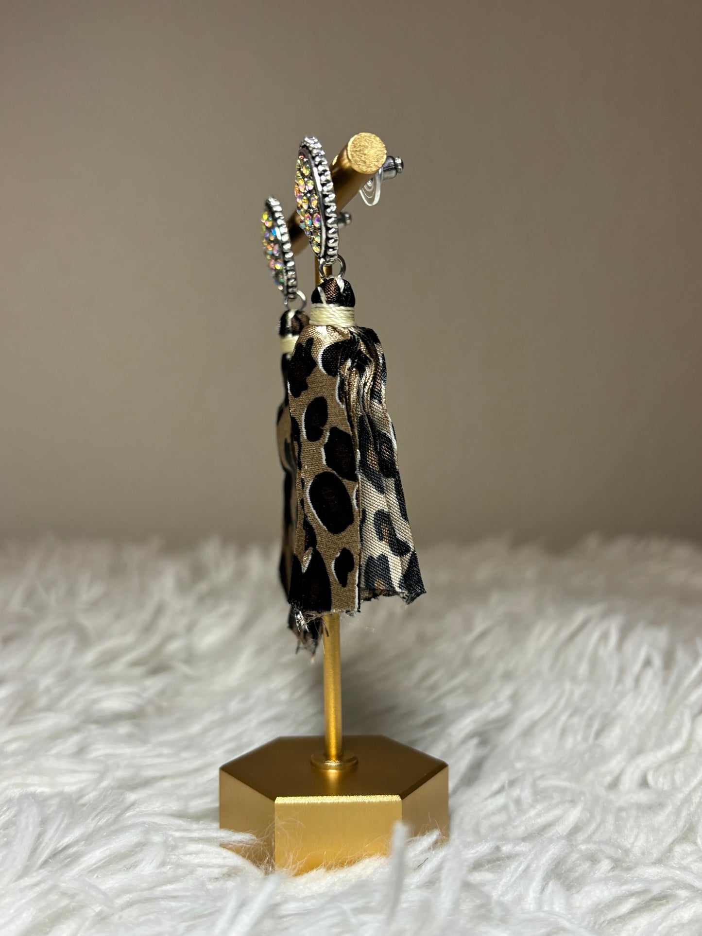 AB stone earring with Leopard Tassel