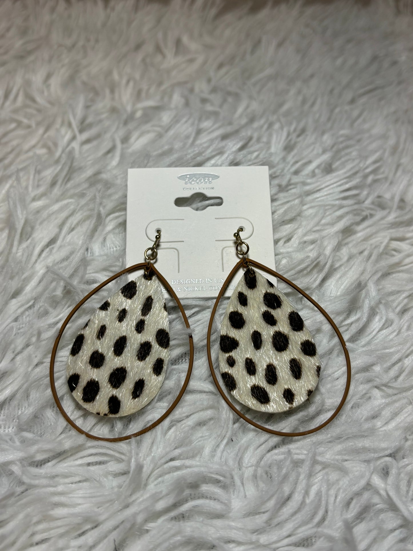 Leopard with Metal Teardrop Fish Hook Earrings