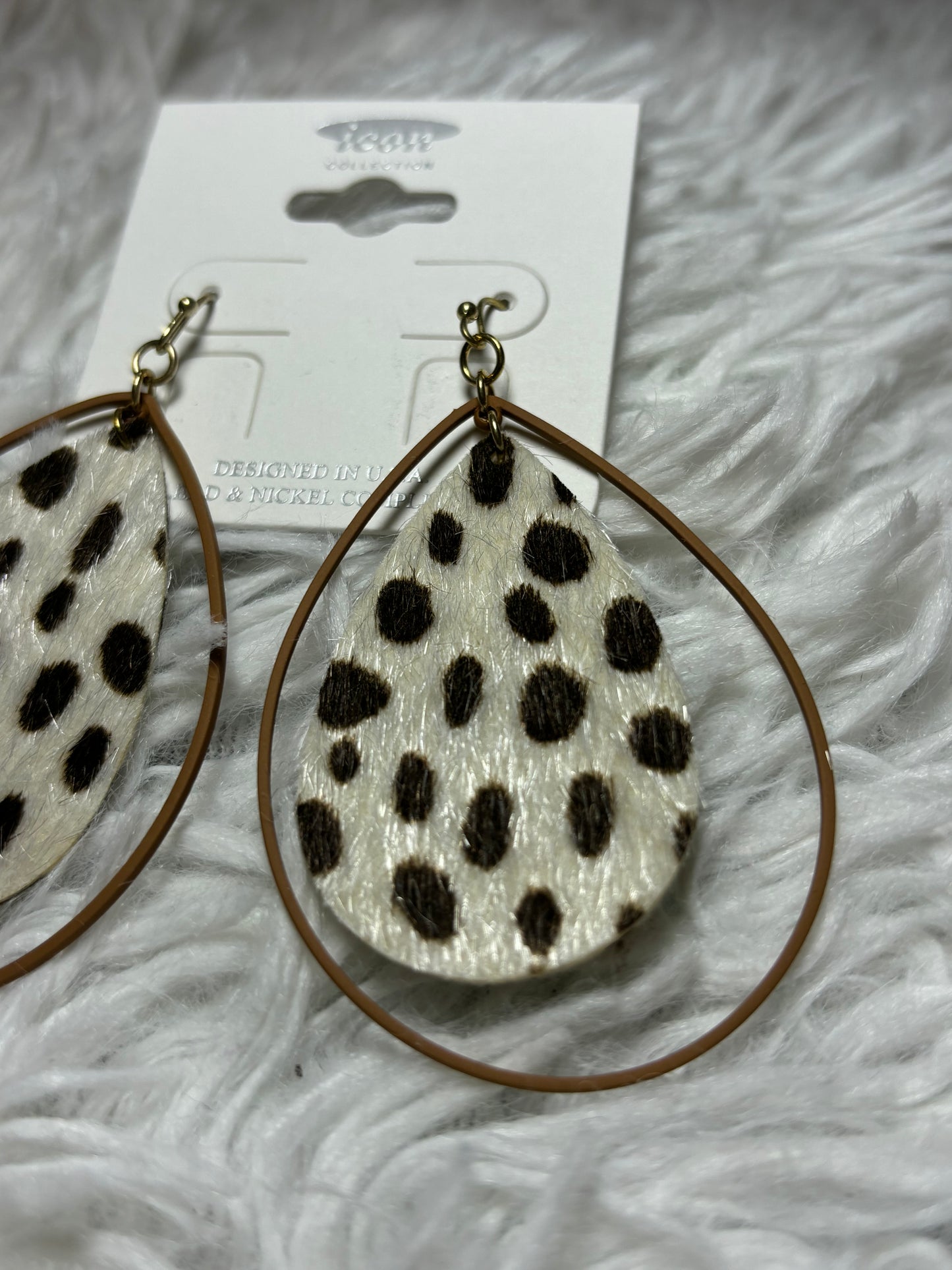 Leopard with Metal Teardrop Fish Hook Earrings