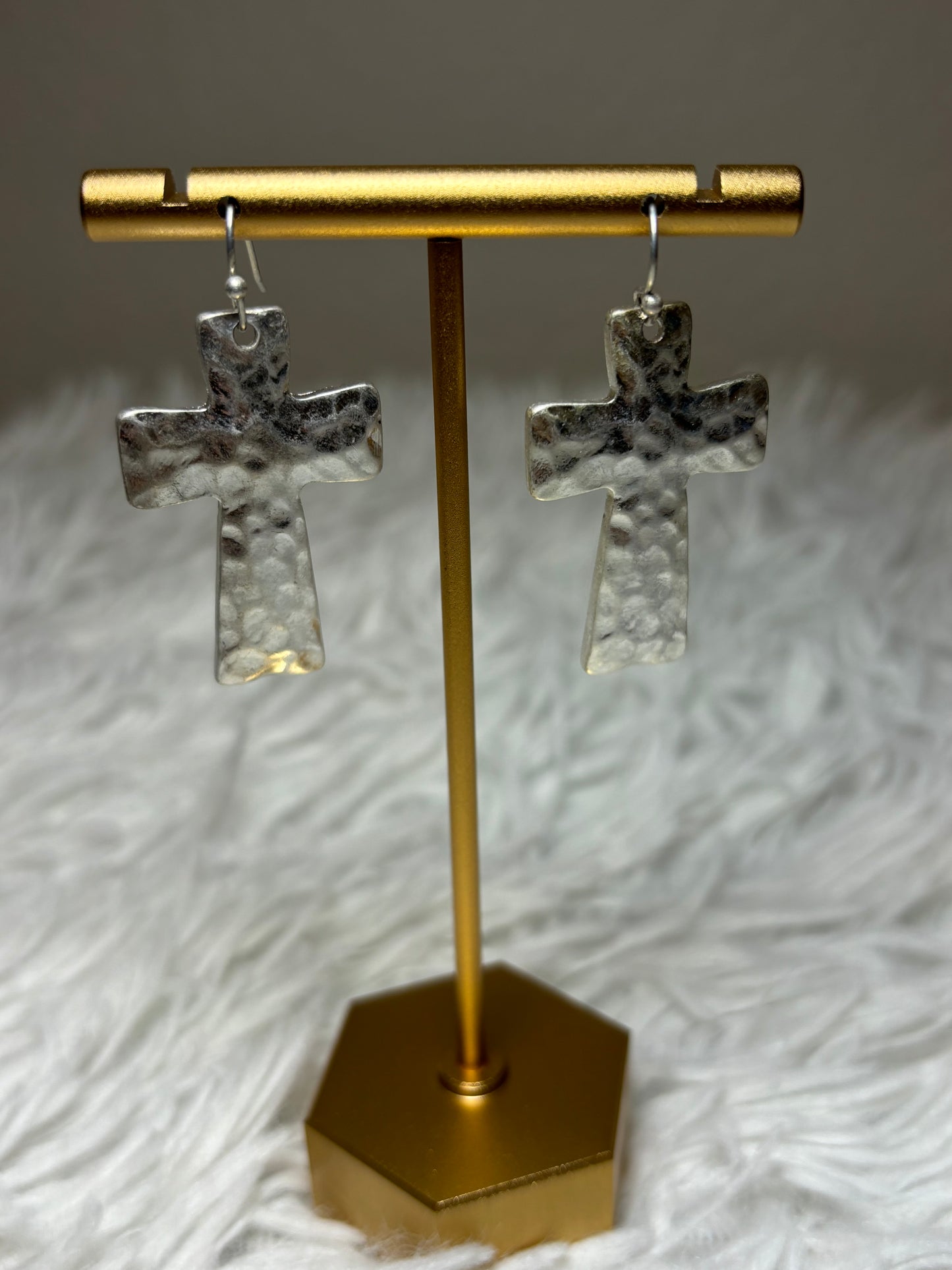Hammered Dangle Cross Earrings