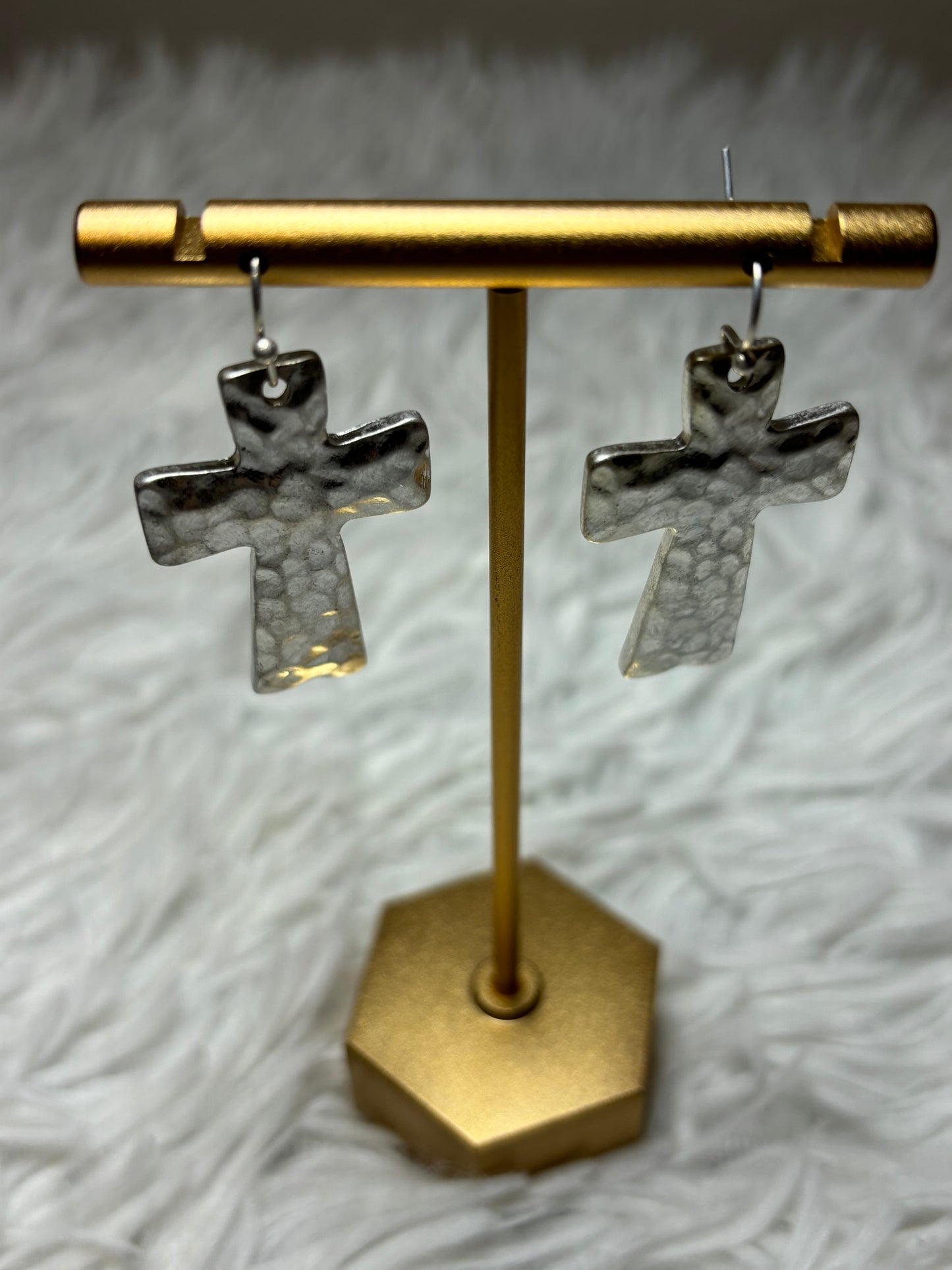 Hammered Dangle Cross Earrings