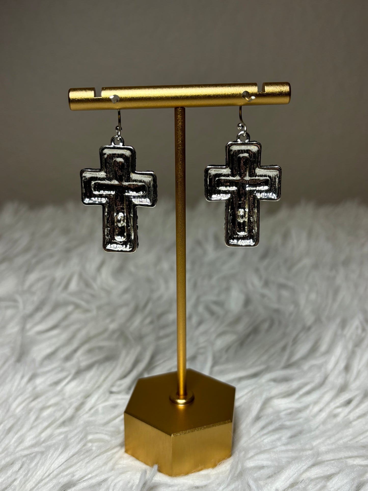 Tailored Filigree Cross Dangle Earrings