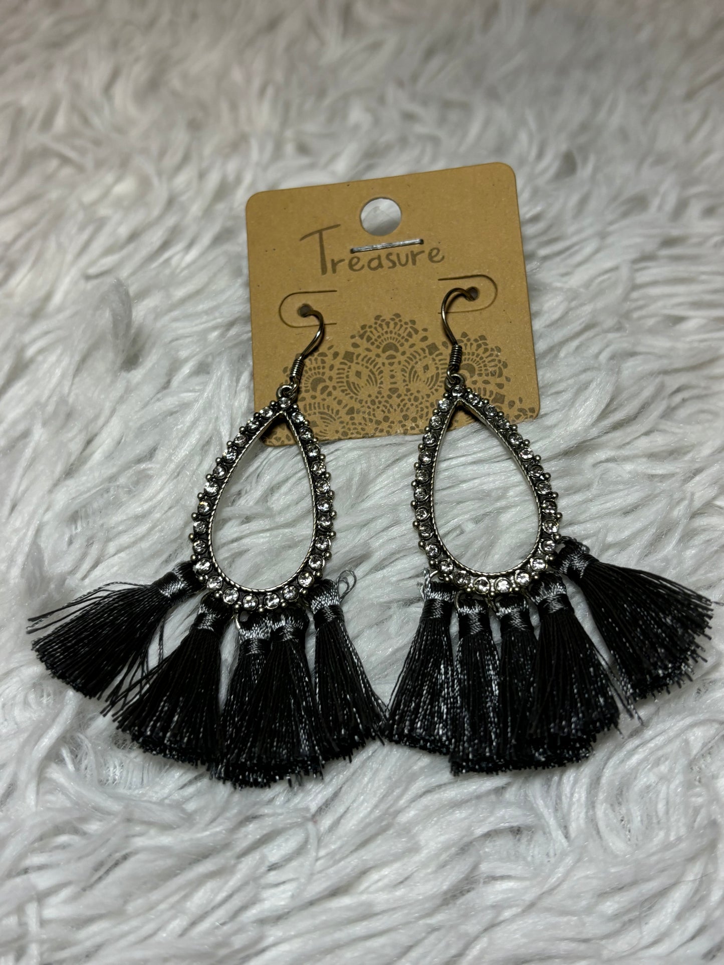 AB Teardrop Gray Tassel Earrings