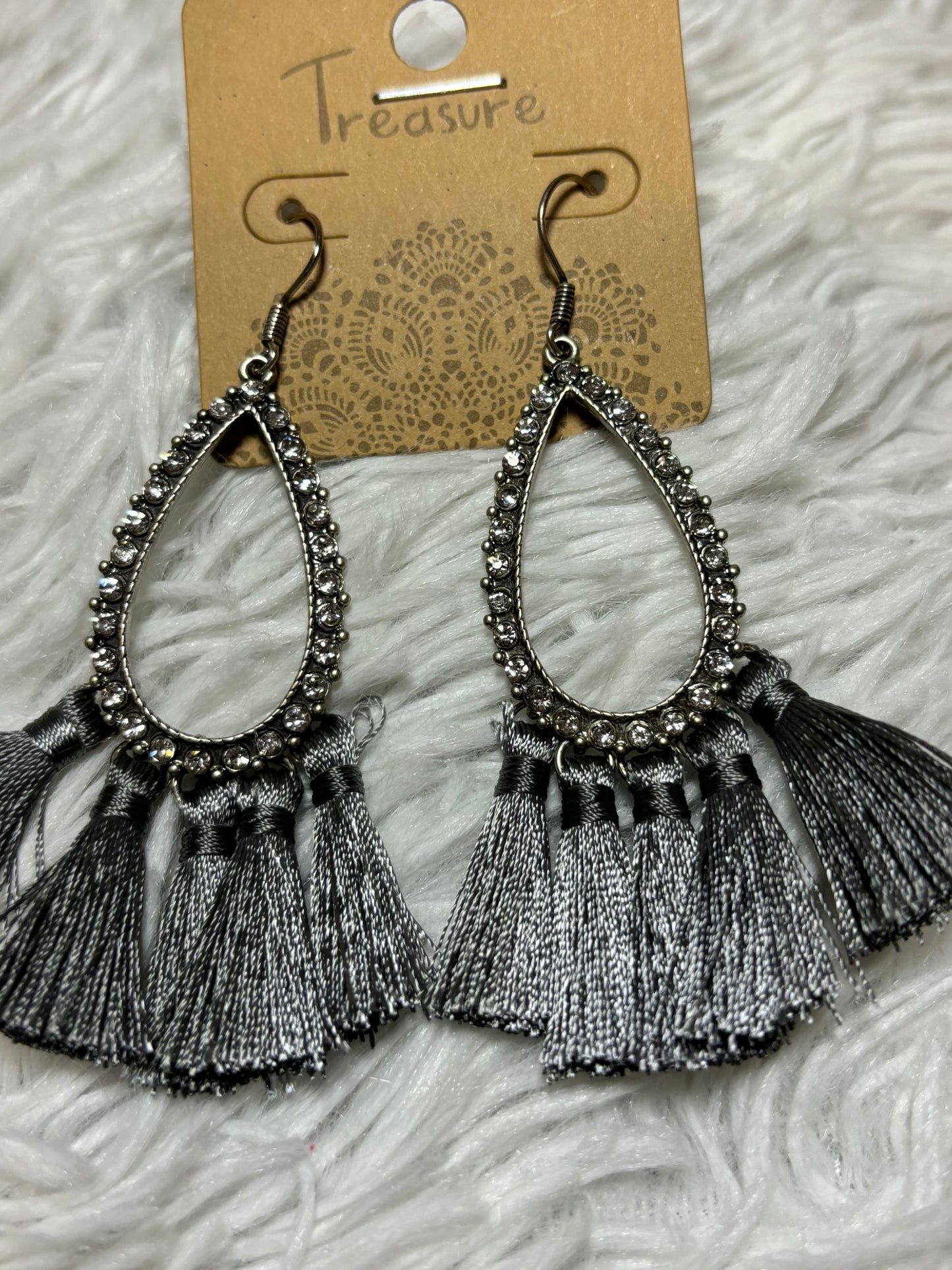 AB Teardrop Gray Tassel Earrings
