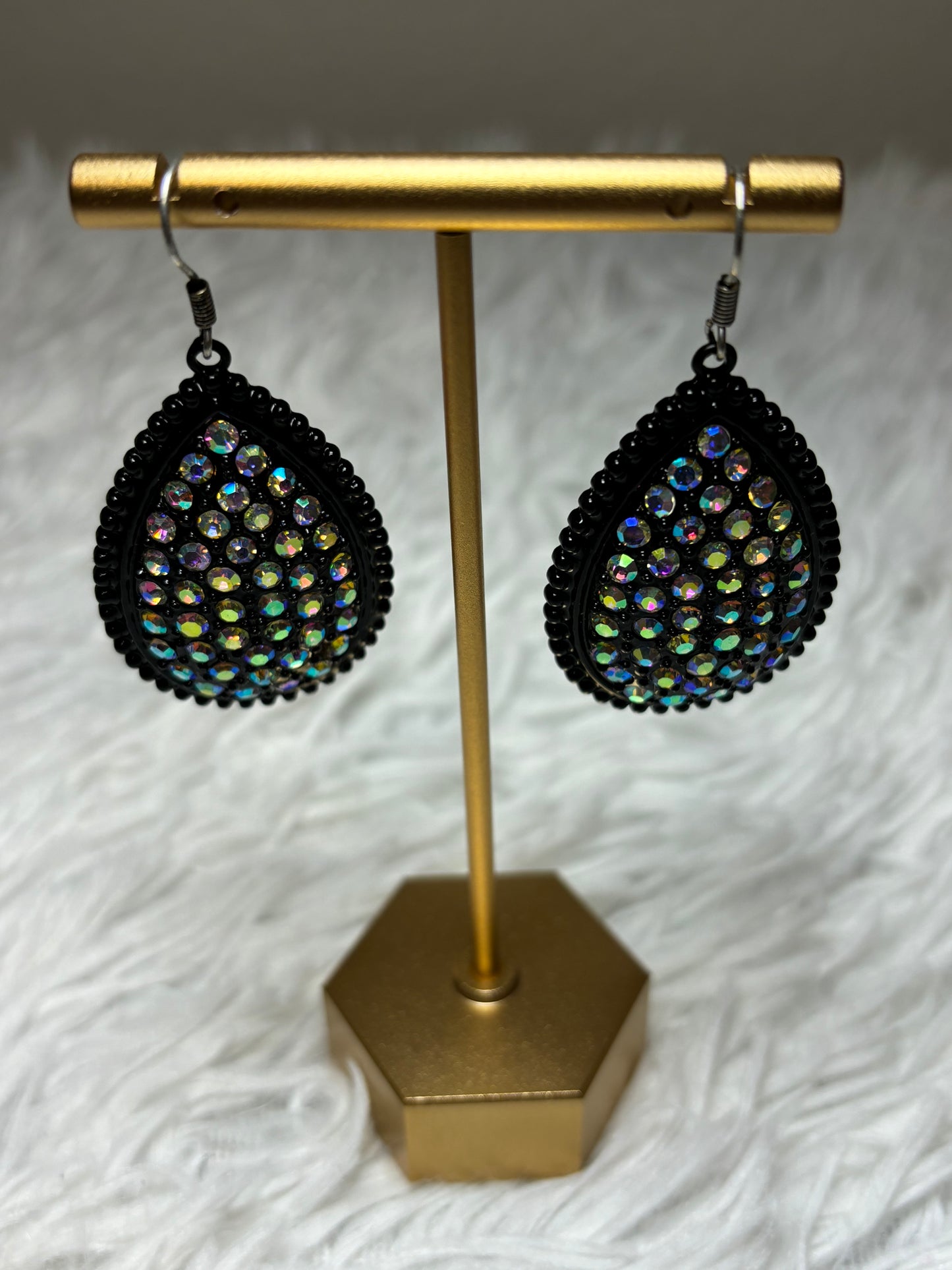 Black AB Teardrop Dangle Earrings