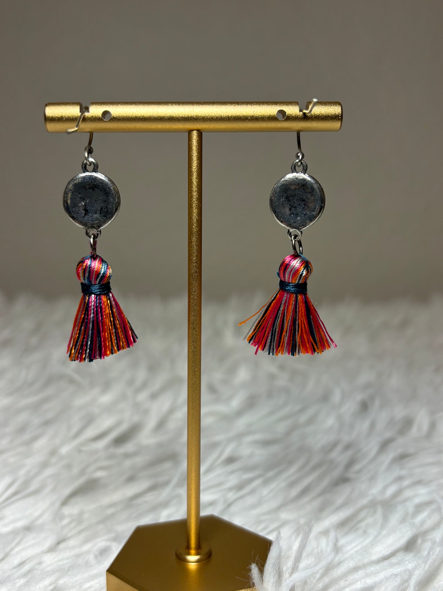 AB Stone Earrings with Multi-Colored Tassel Earrings