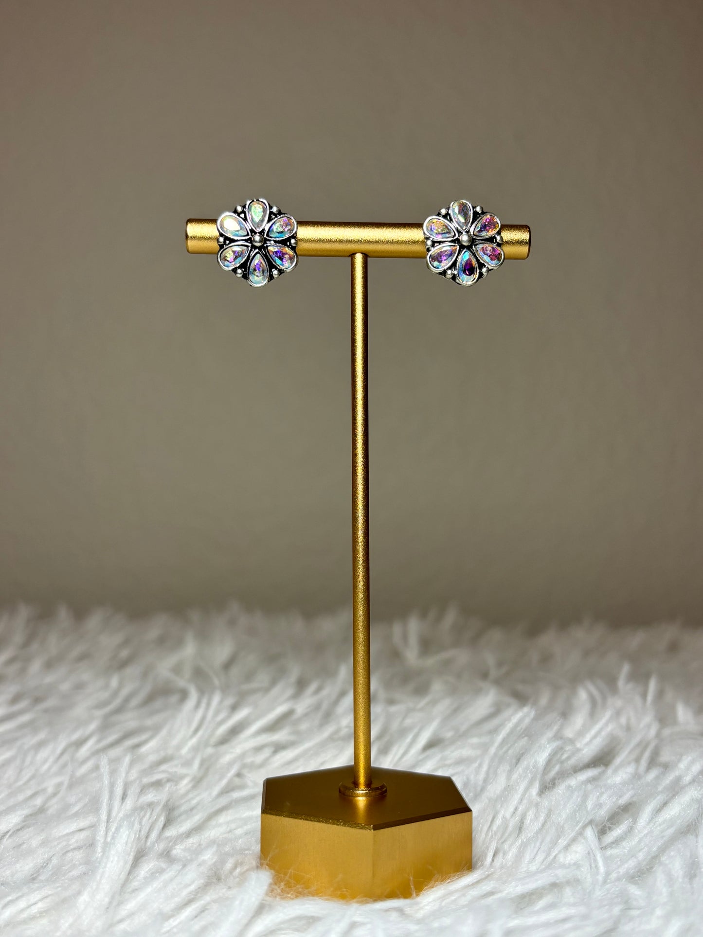 AB Stone Flower Stud Earrings