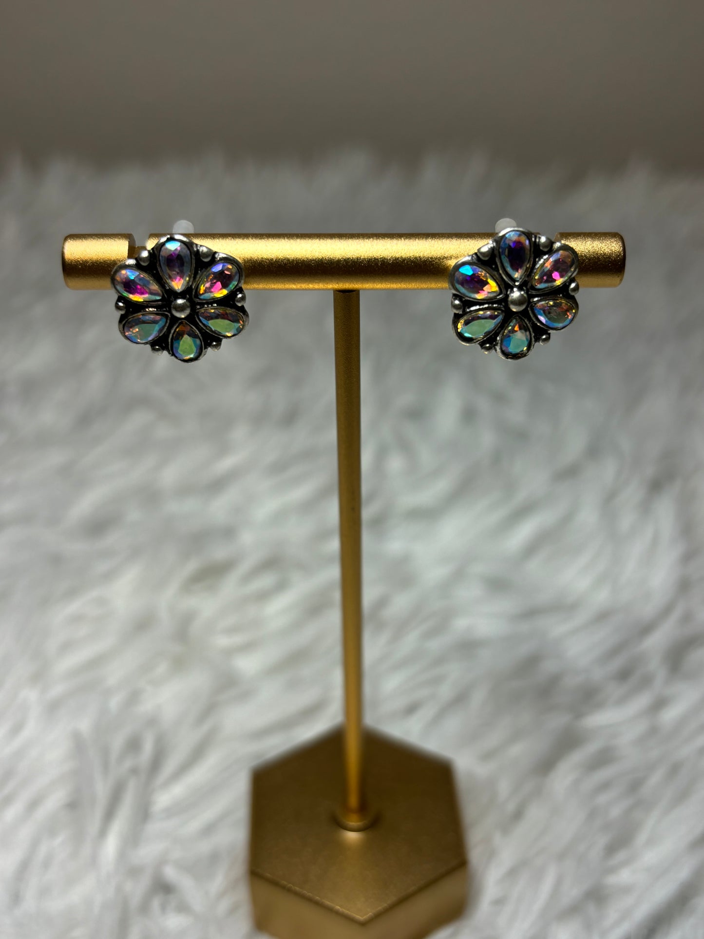 AB Stone Flower Stud Earrings