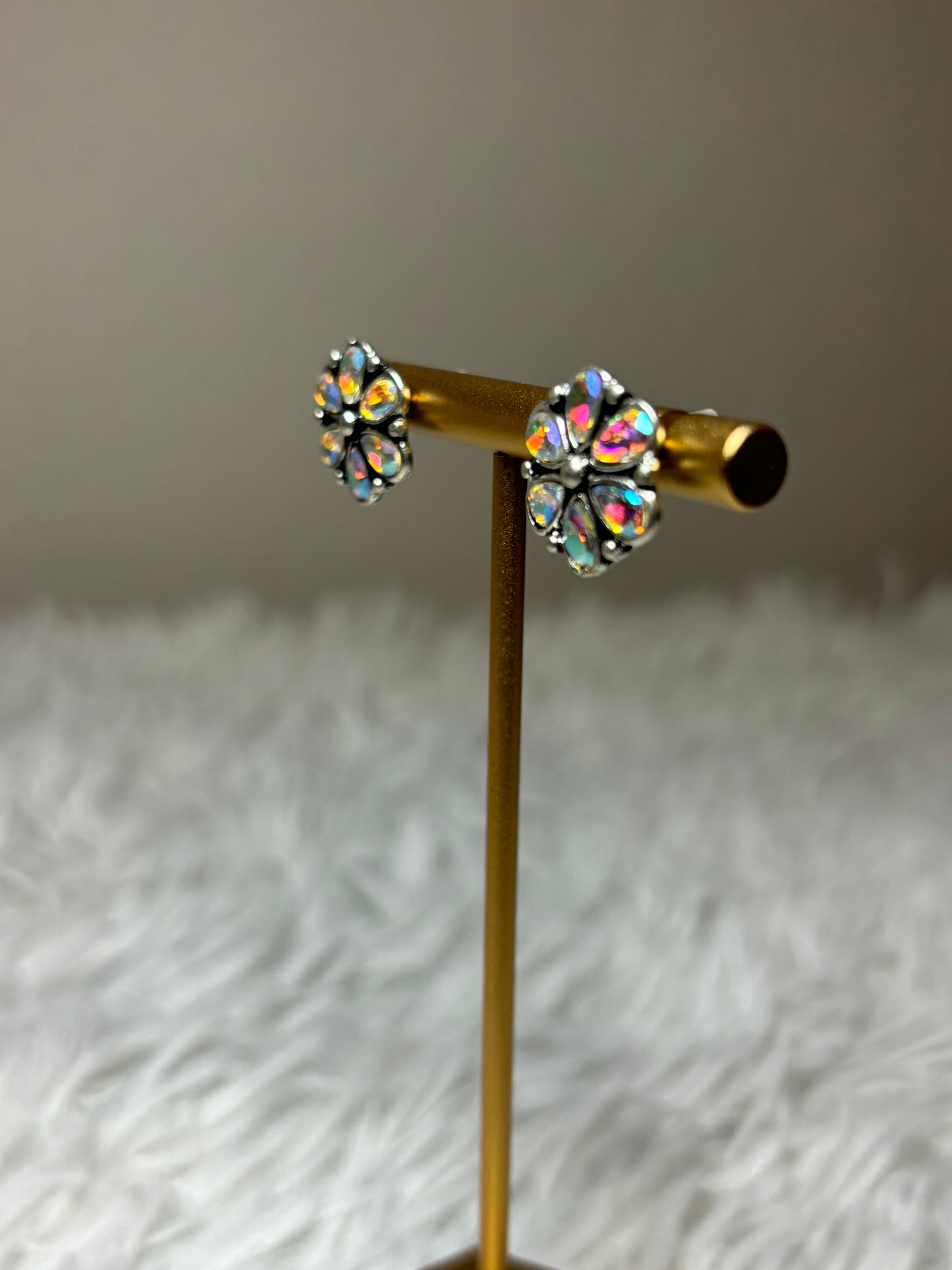 AB Stone Flower Stud Earrings