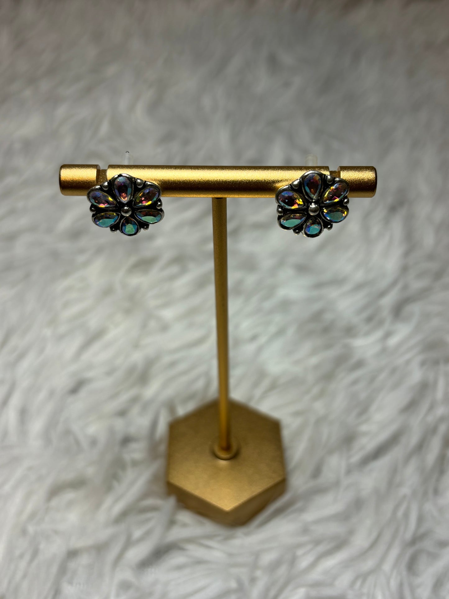 AB Stone Flower Stud Earrings