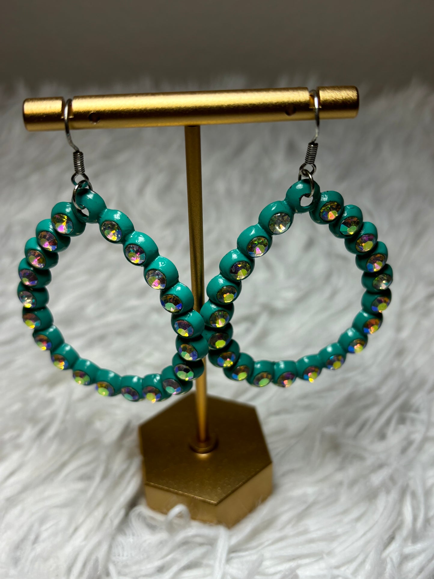 Turquoise Earrings with AB Rhinestones