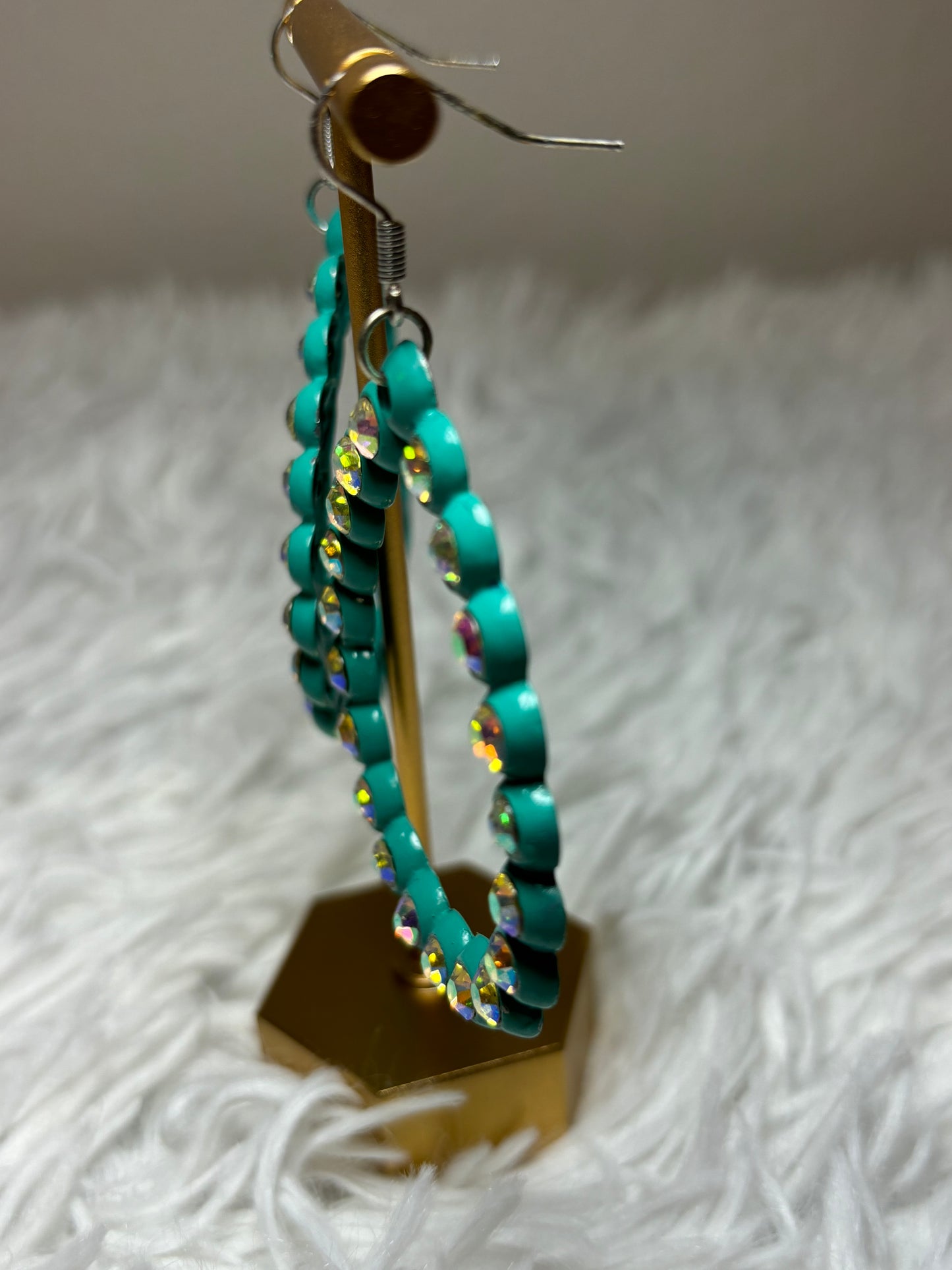 Turquoise Earrings with AB Rhinestones