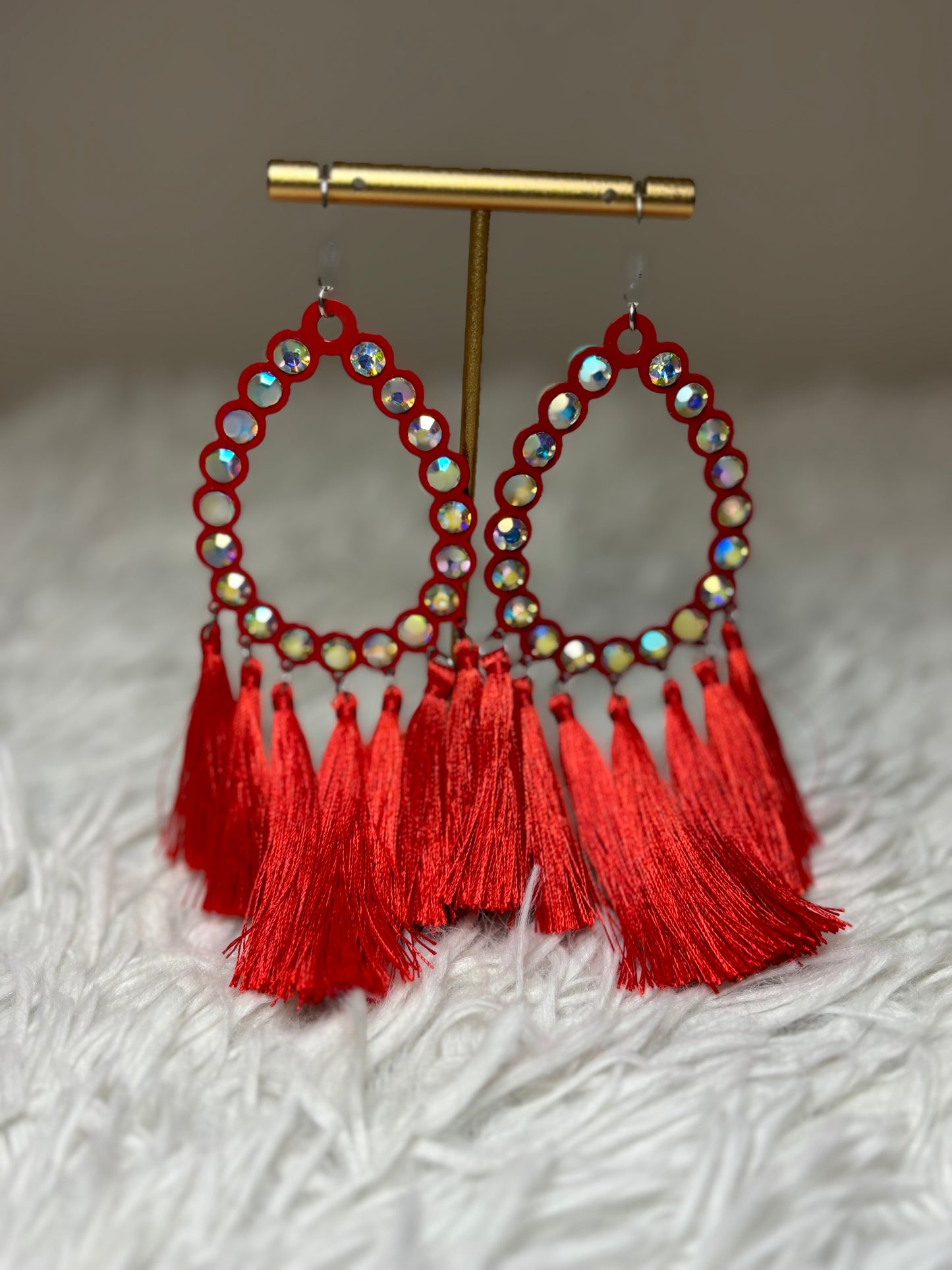 AB Rhinestone Red Dangle Earrings