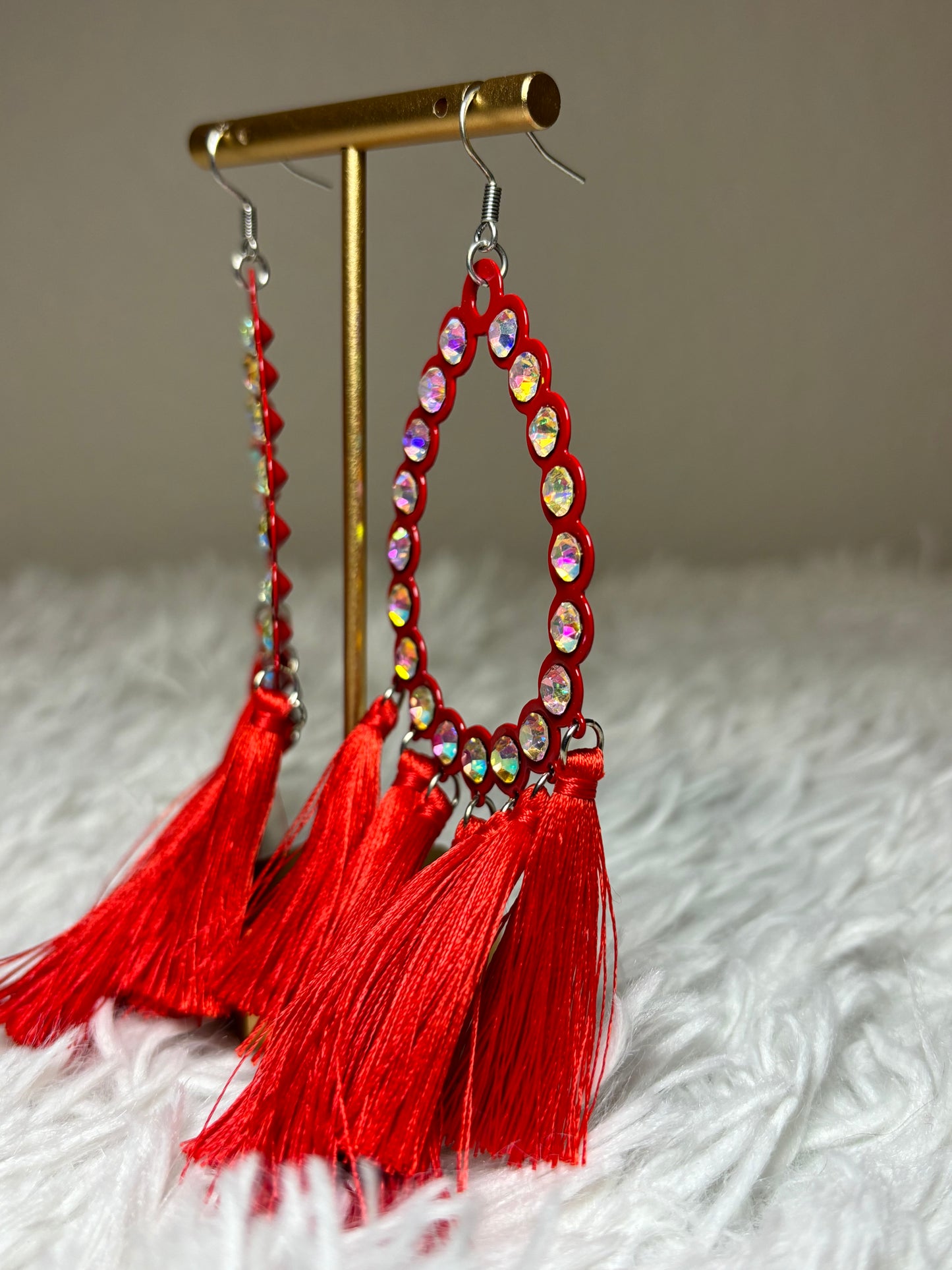 AB Rhinestone Red Dangle Earrings