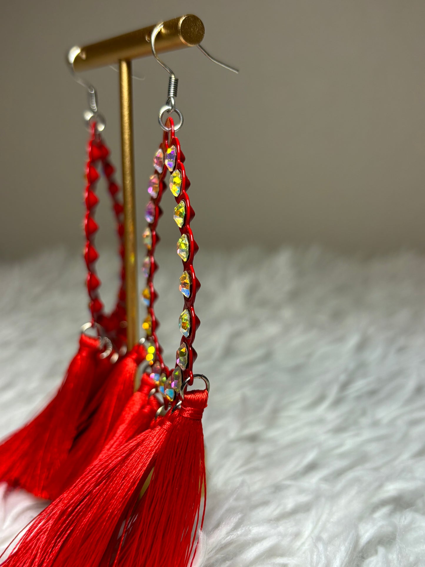 AB Rhinestone Red Dangle Earrings
