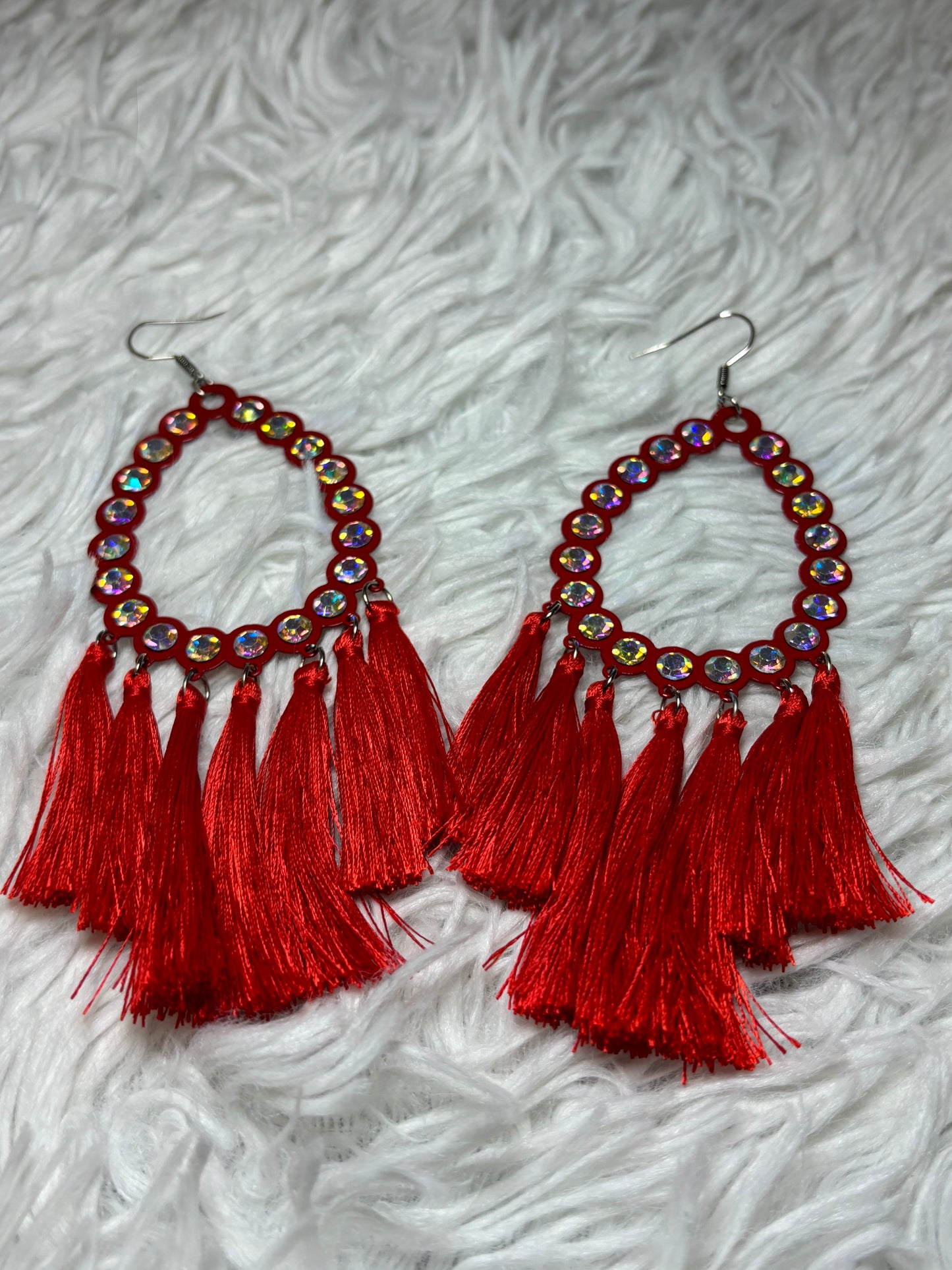 AB Rhinestone Red Dangle Earrings
