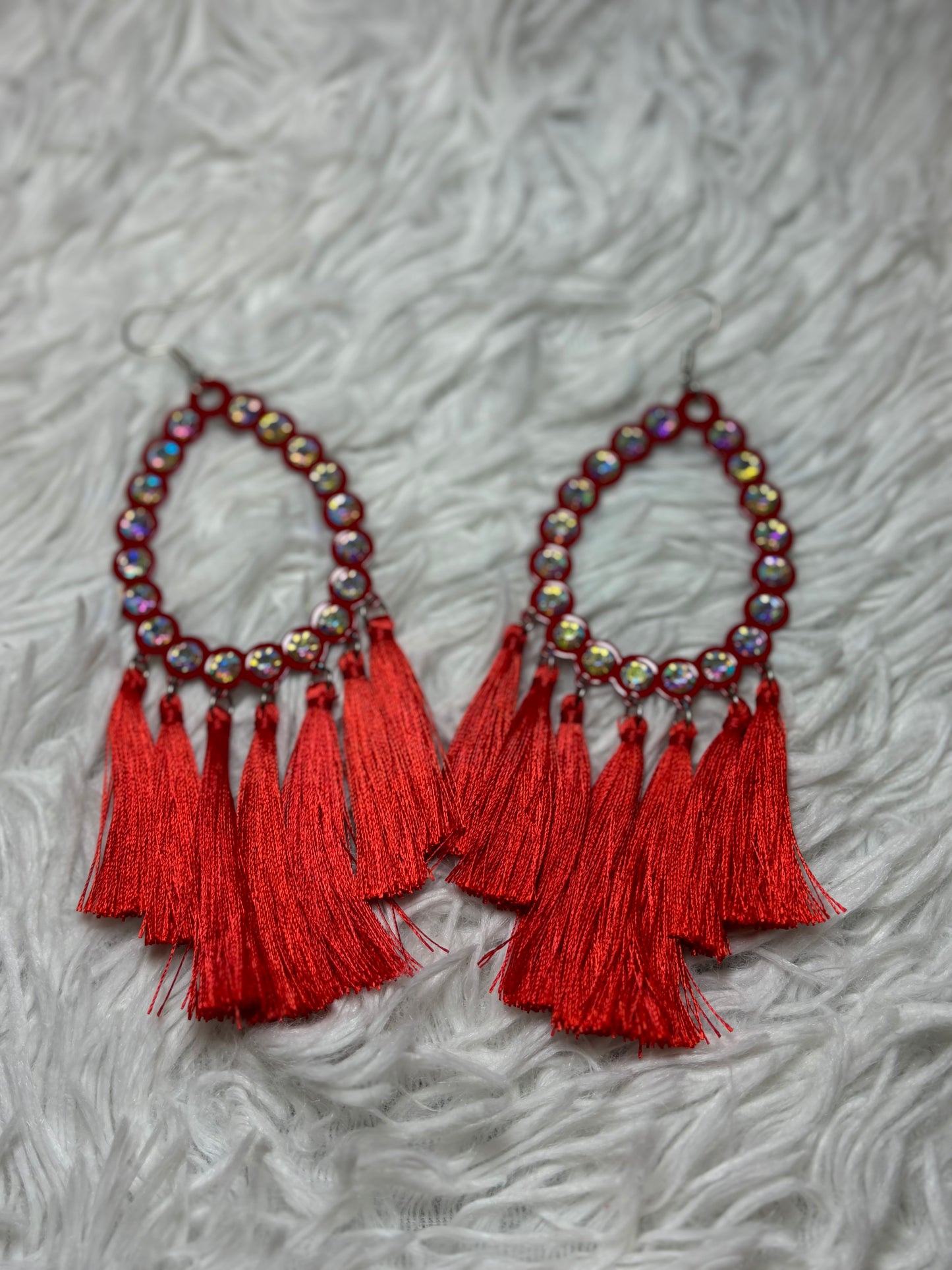 AB Rhinestone Red Dangle Earrings
