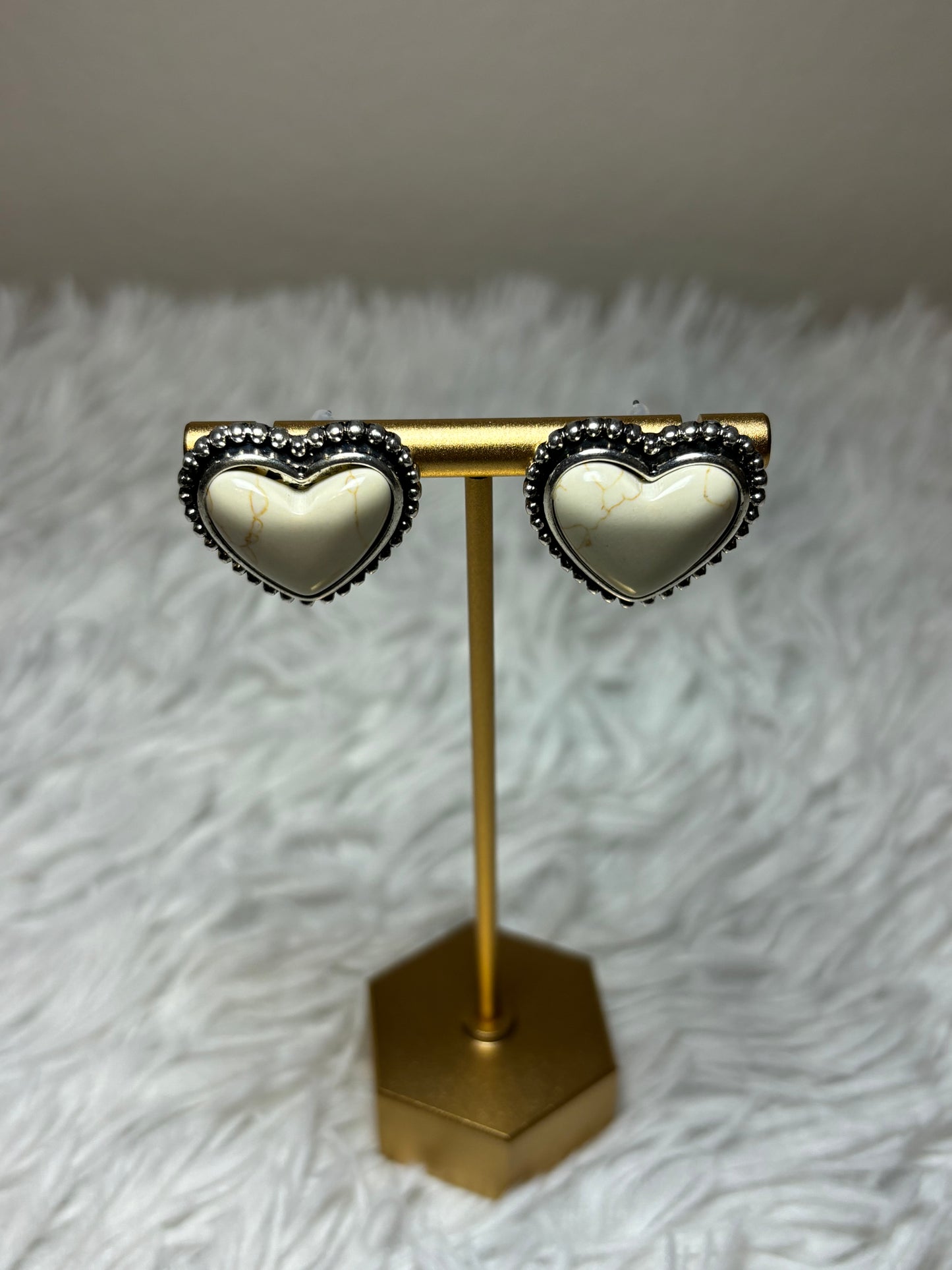 Heart Stone Stud Earrings