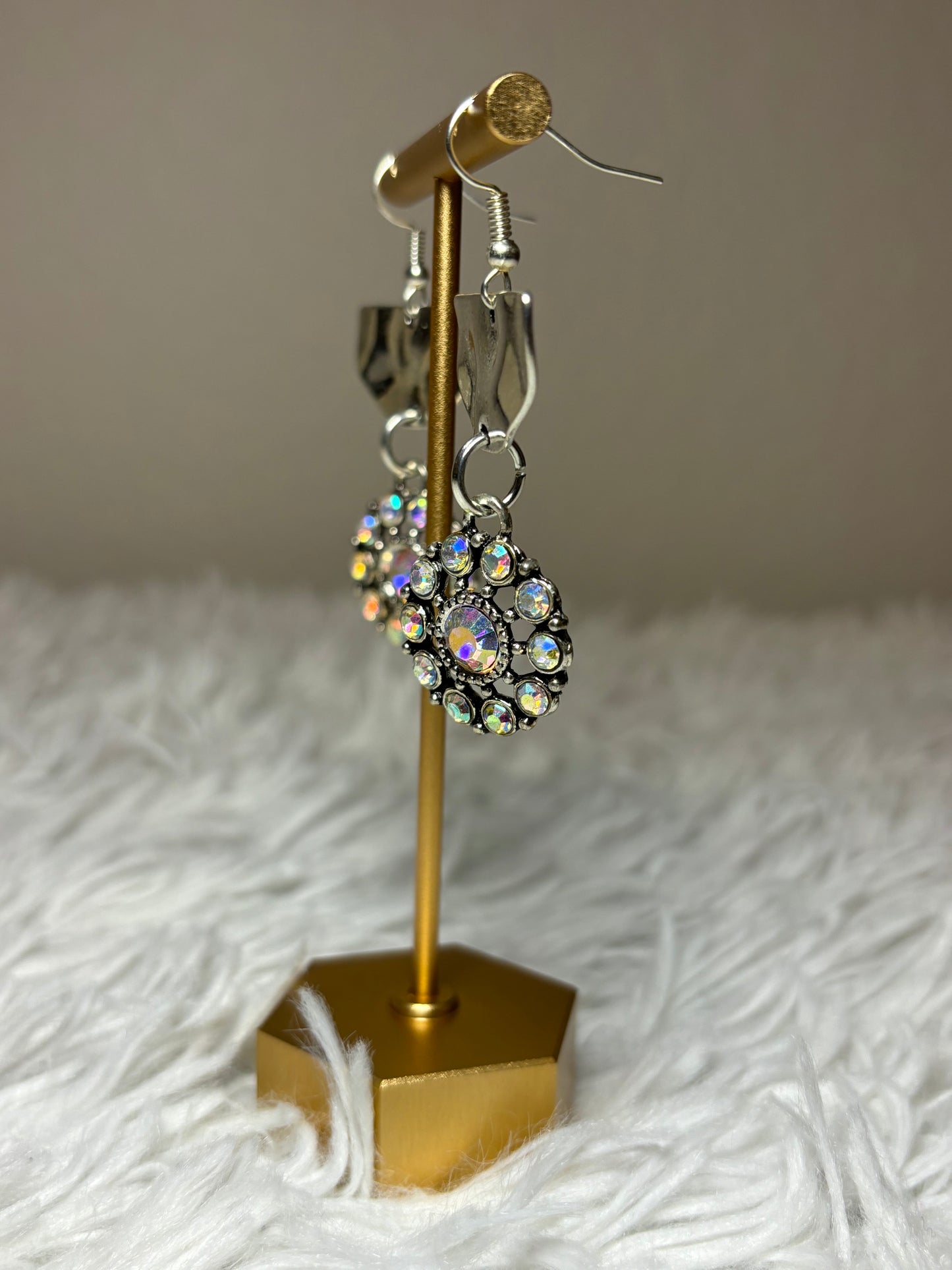 Silver Dangle AB Flower Crystal Earrings