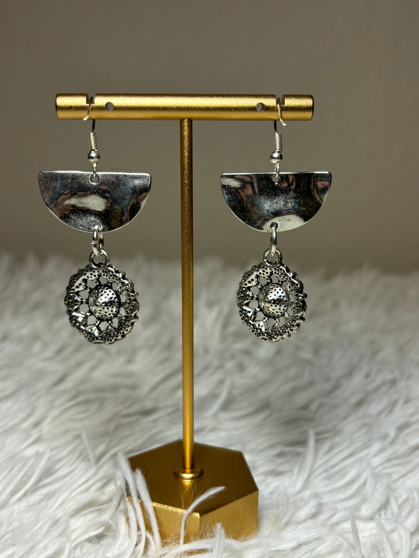 Silver Dangle AB Flower Crystal Earrings