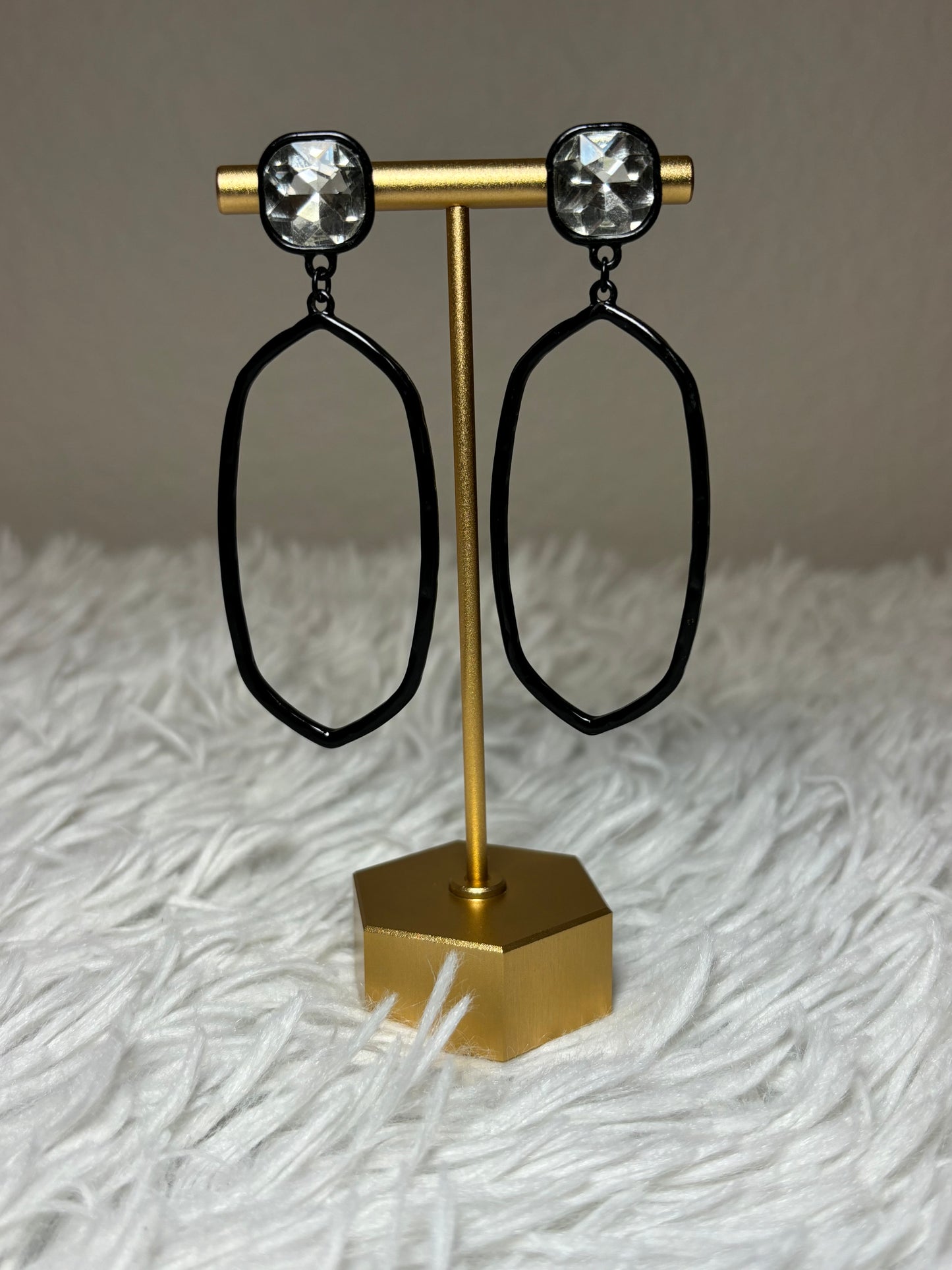 AB Stone with Black Geometric Dangle Earring