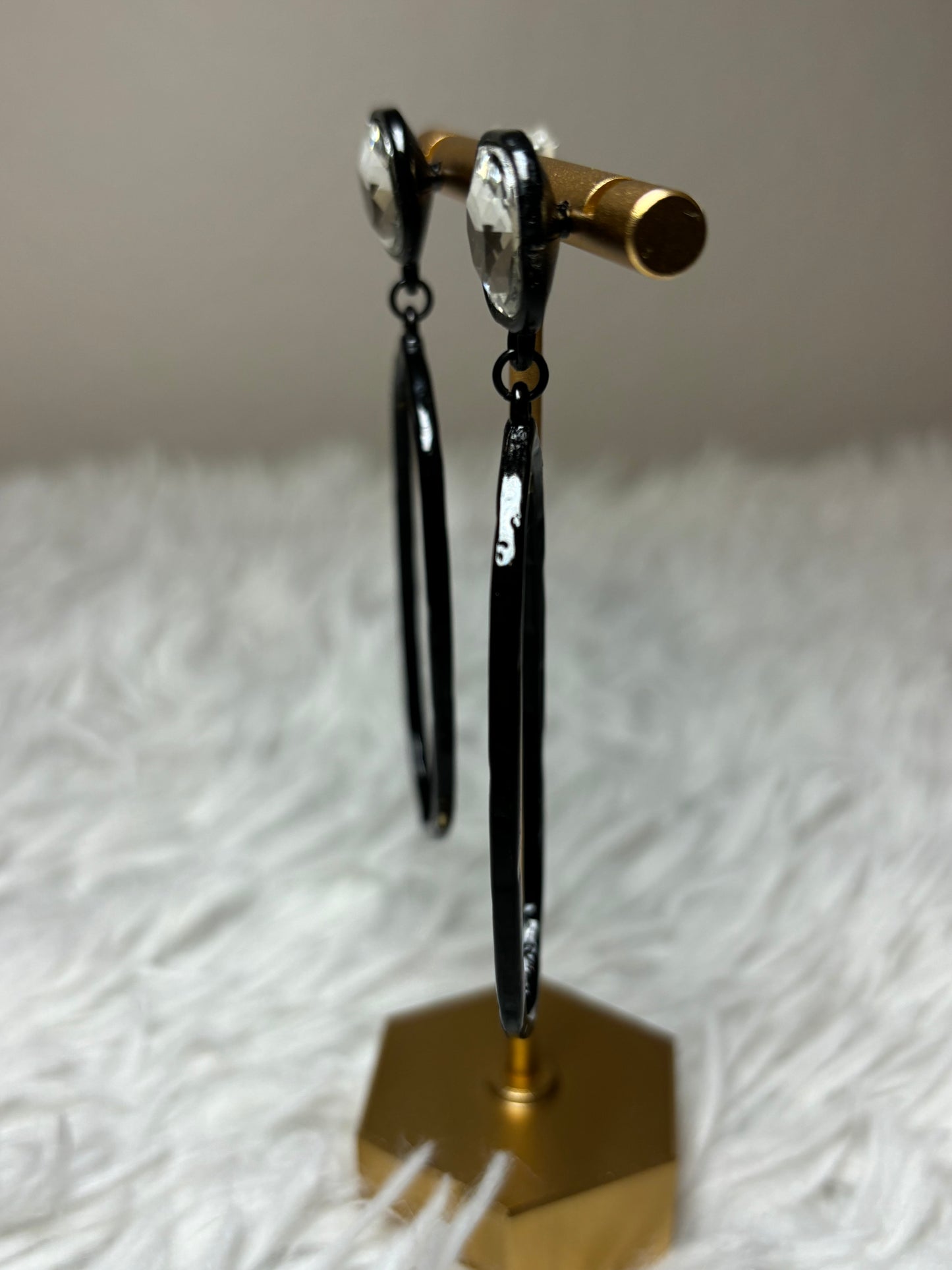 AB Stone with Black Geometric Dangle Earring