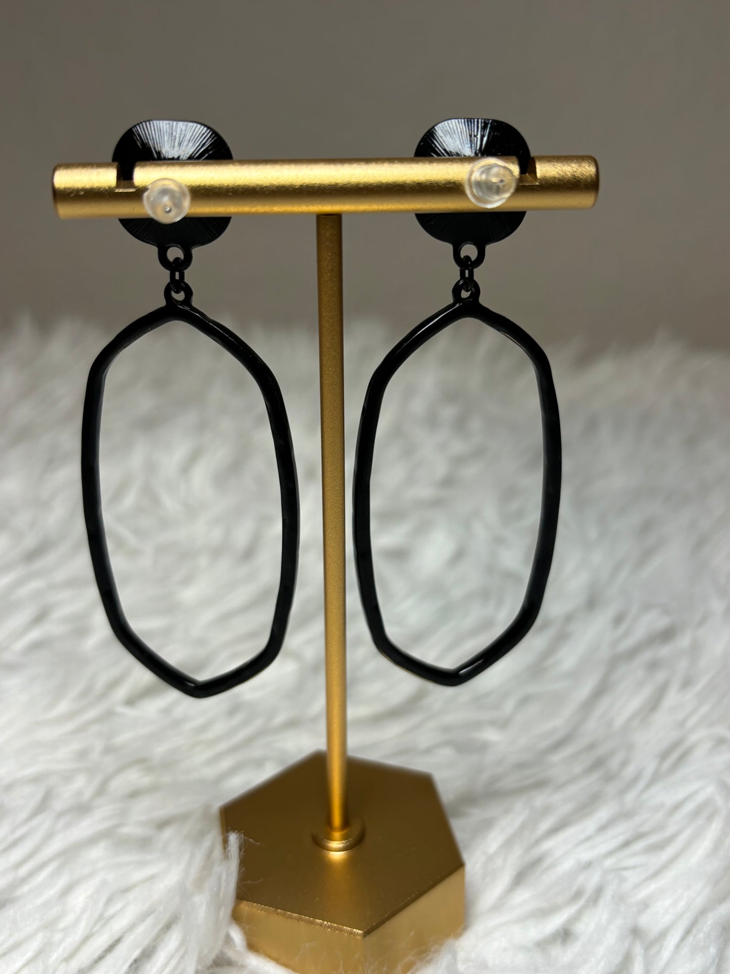 AB Stone with Black Geometric Dangle Earring