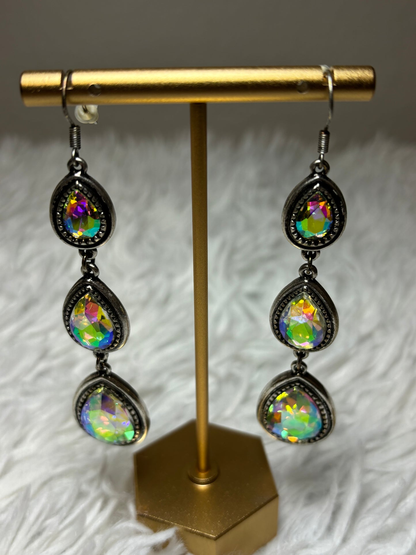 Triple Teardrop Iridescent Dangle Earrings