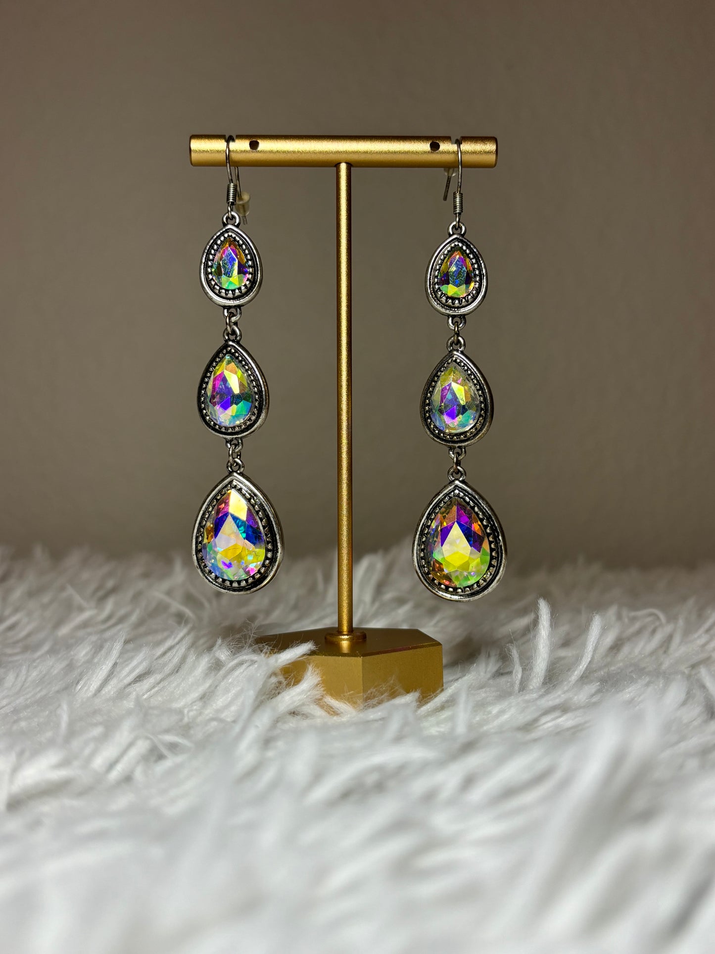 Triple Teardrop Iridescent Dangle Earrings