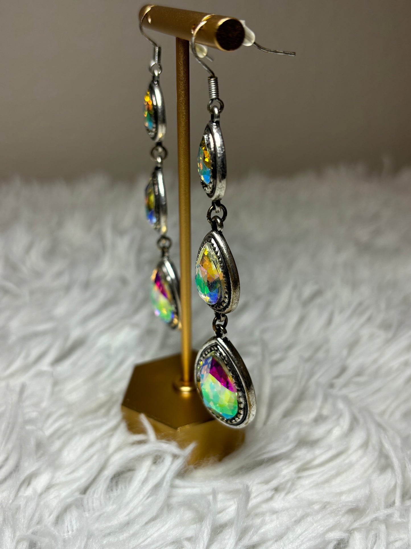 Triple Teardrop Iridescent Dangle Earrings