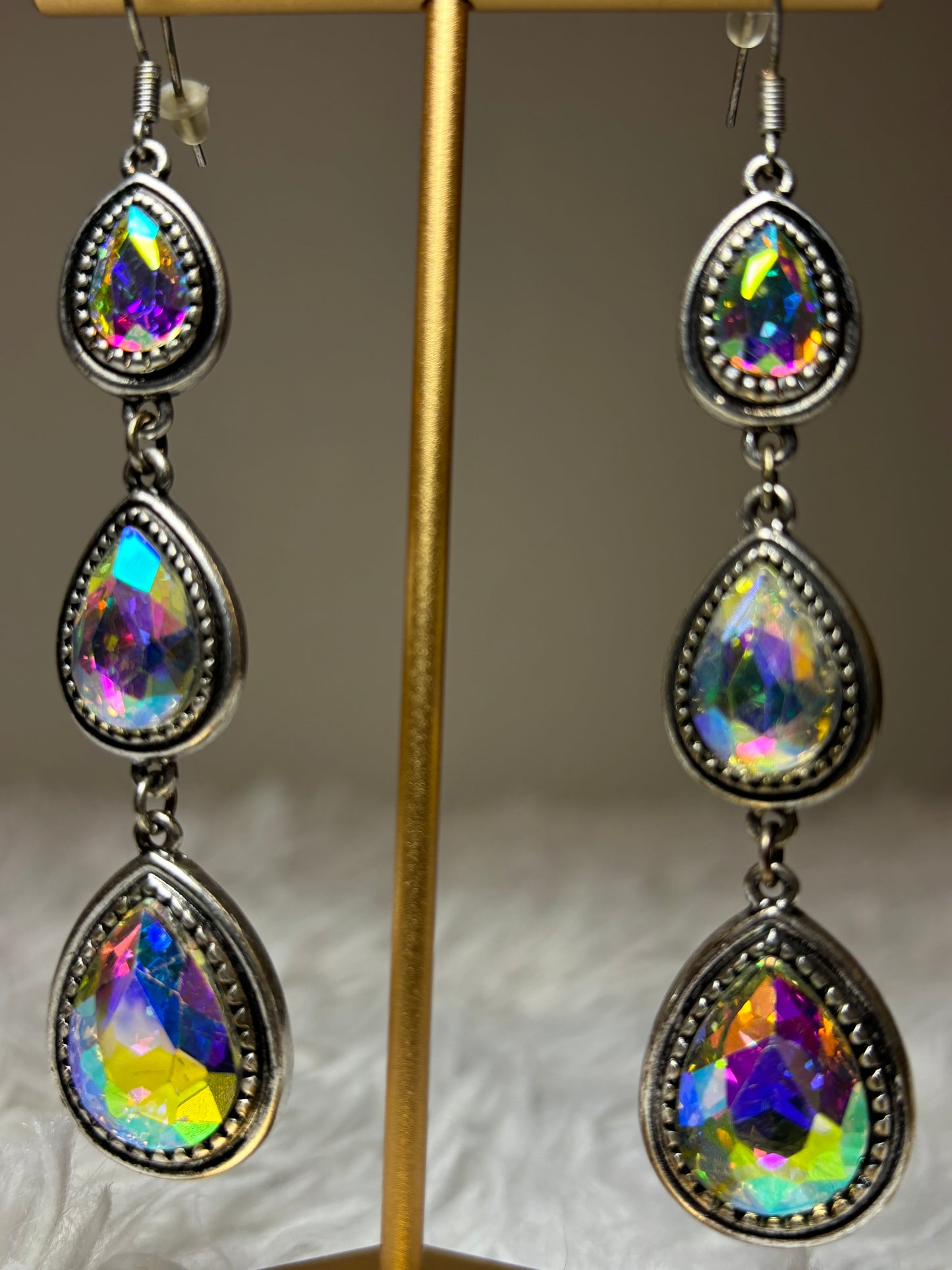 Triple Teardrop Iridescent Dangle Earrings
