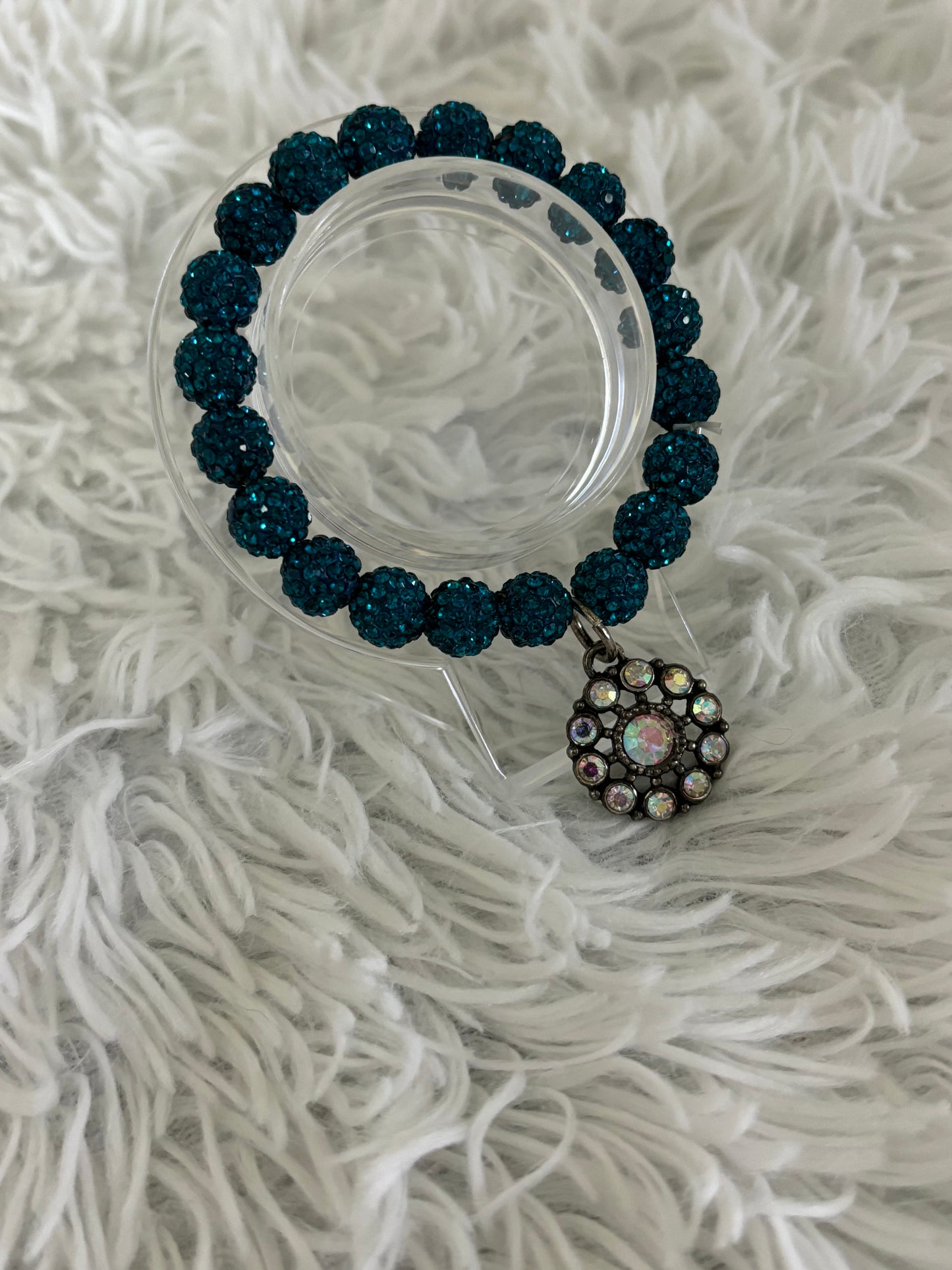 Turquoise Stretch Bracelet with AB Flower Pendant