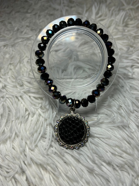 Black Oil Slick Beaded Bracelet with Textured Pendant