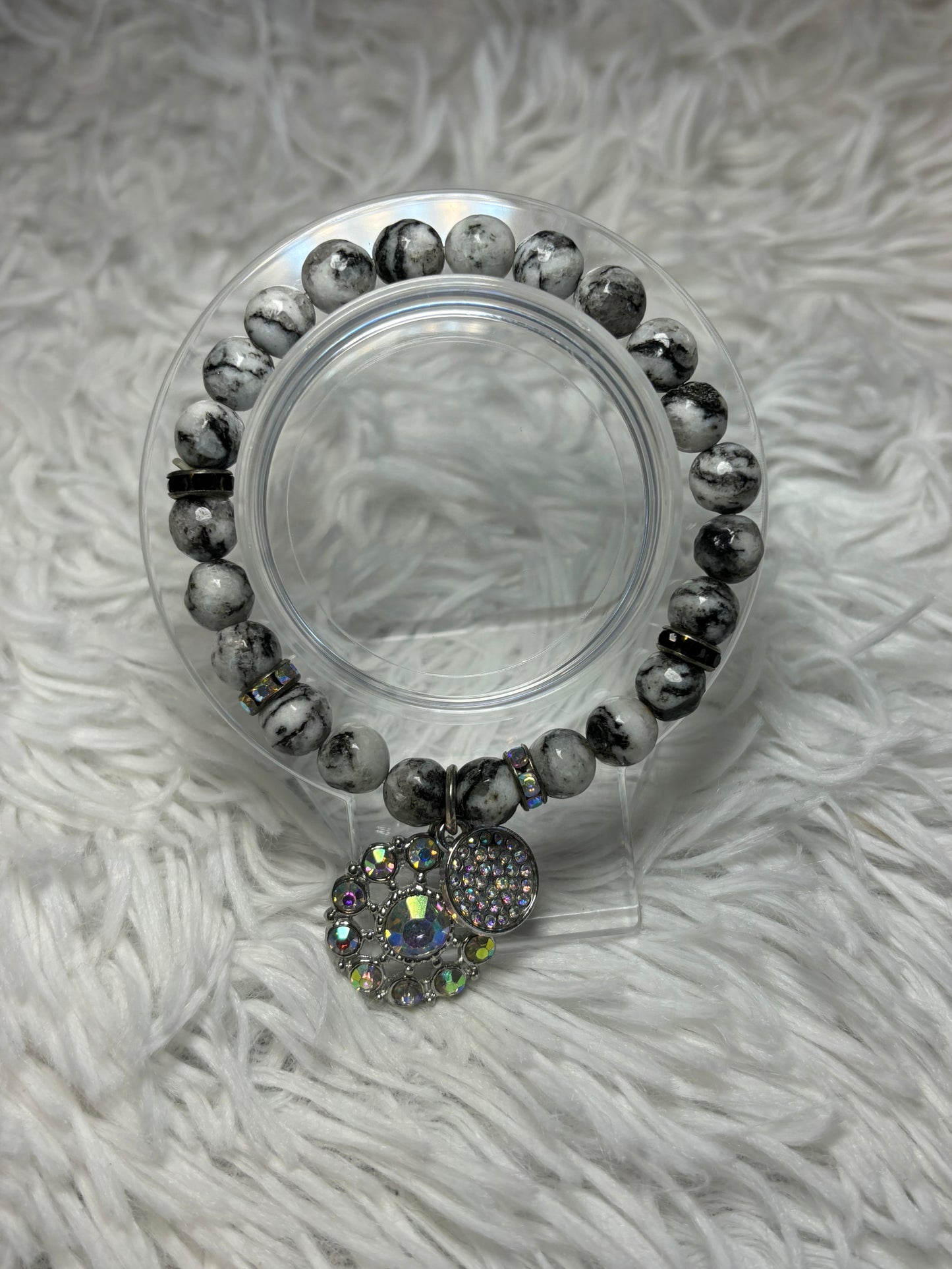 Marble Stretch Bracelet with AB Charms