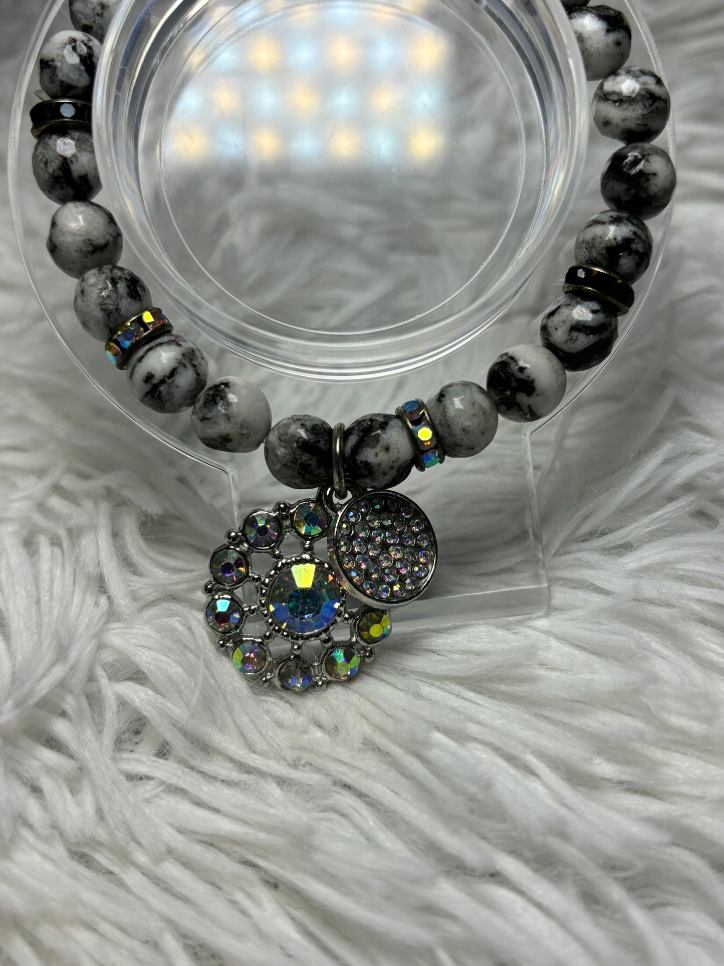 Marble Stretch Bracelet with AB Charms