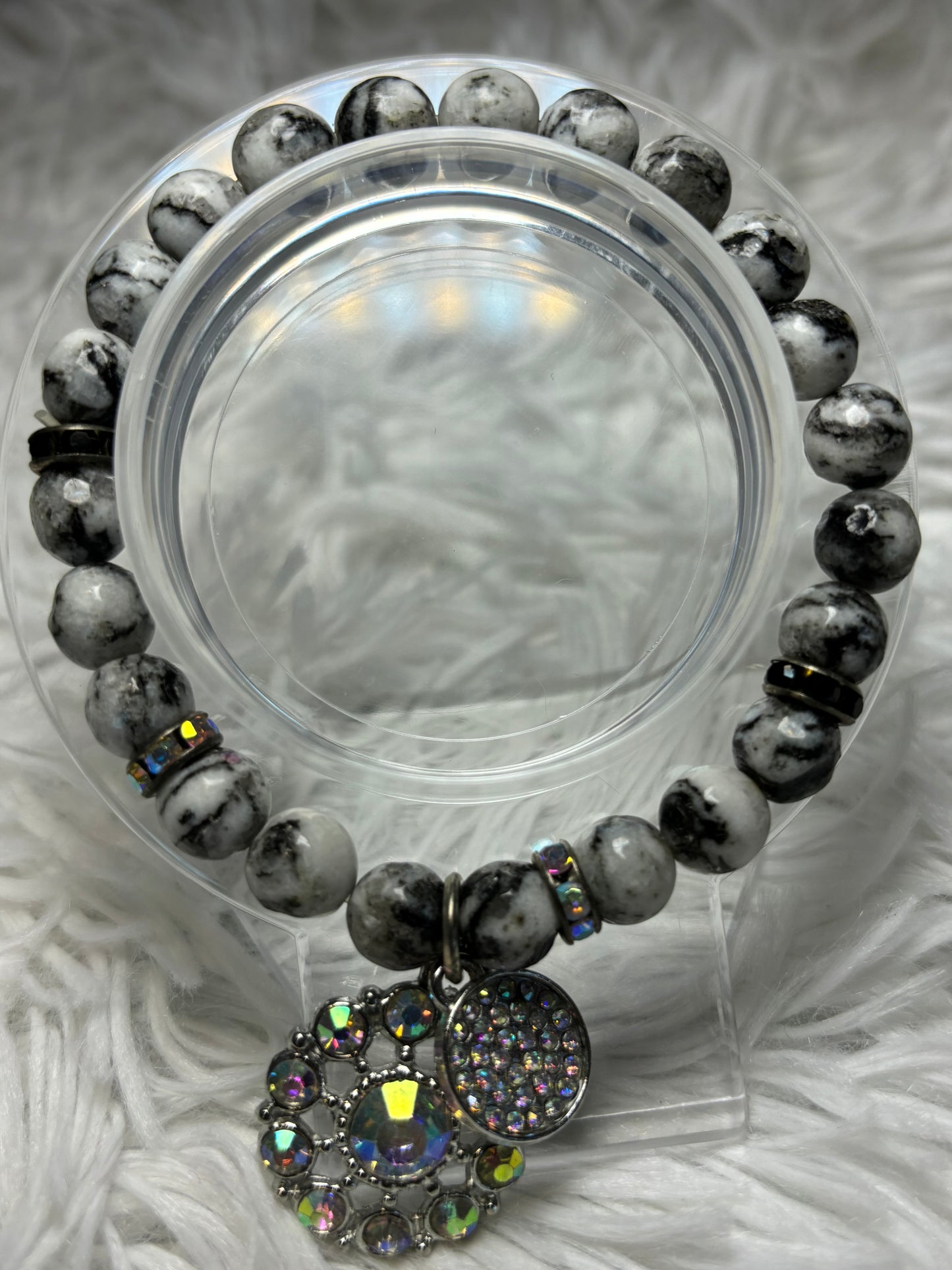 Marble Stretch Bracelet with AB Charms
