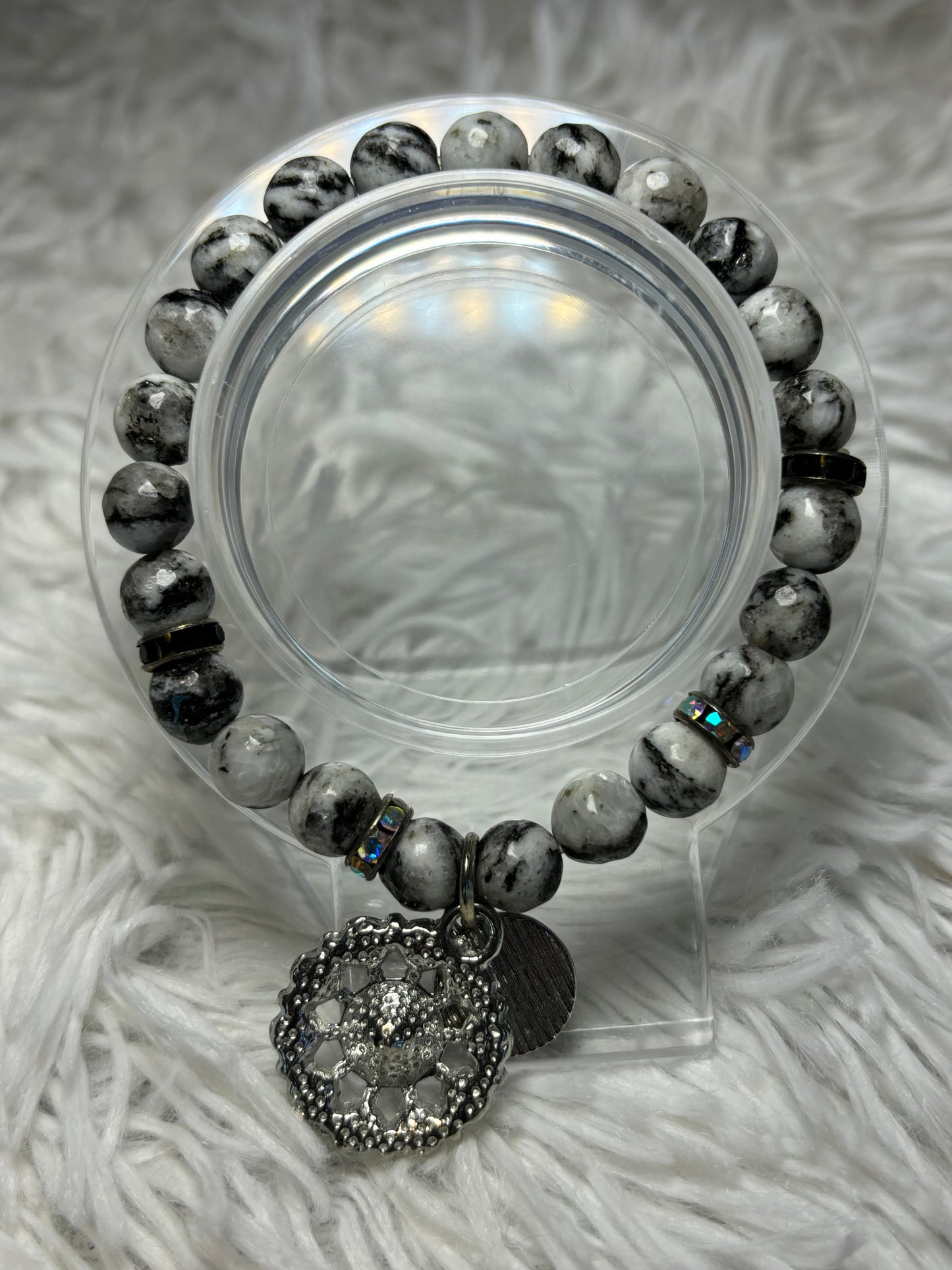 Marble Stretch Bracelet with AB Charms