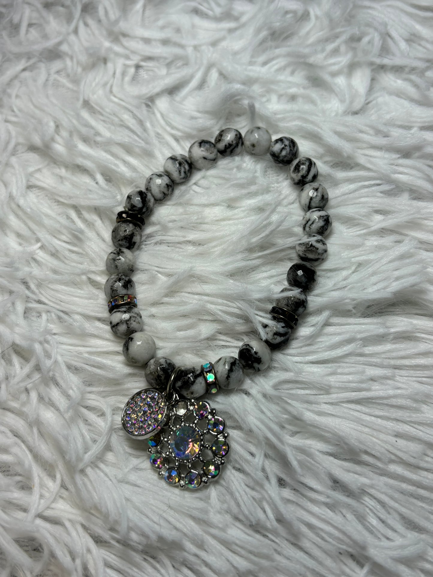 Marble Stretch Bracelet with AB Charms
