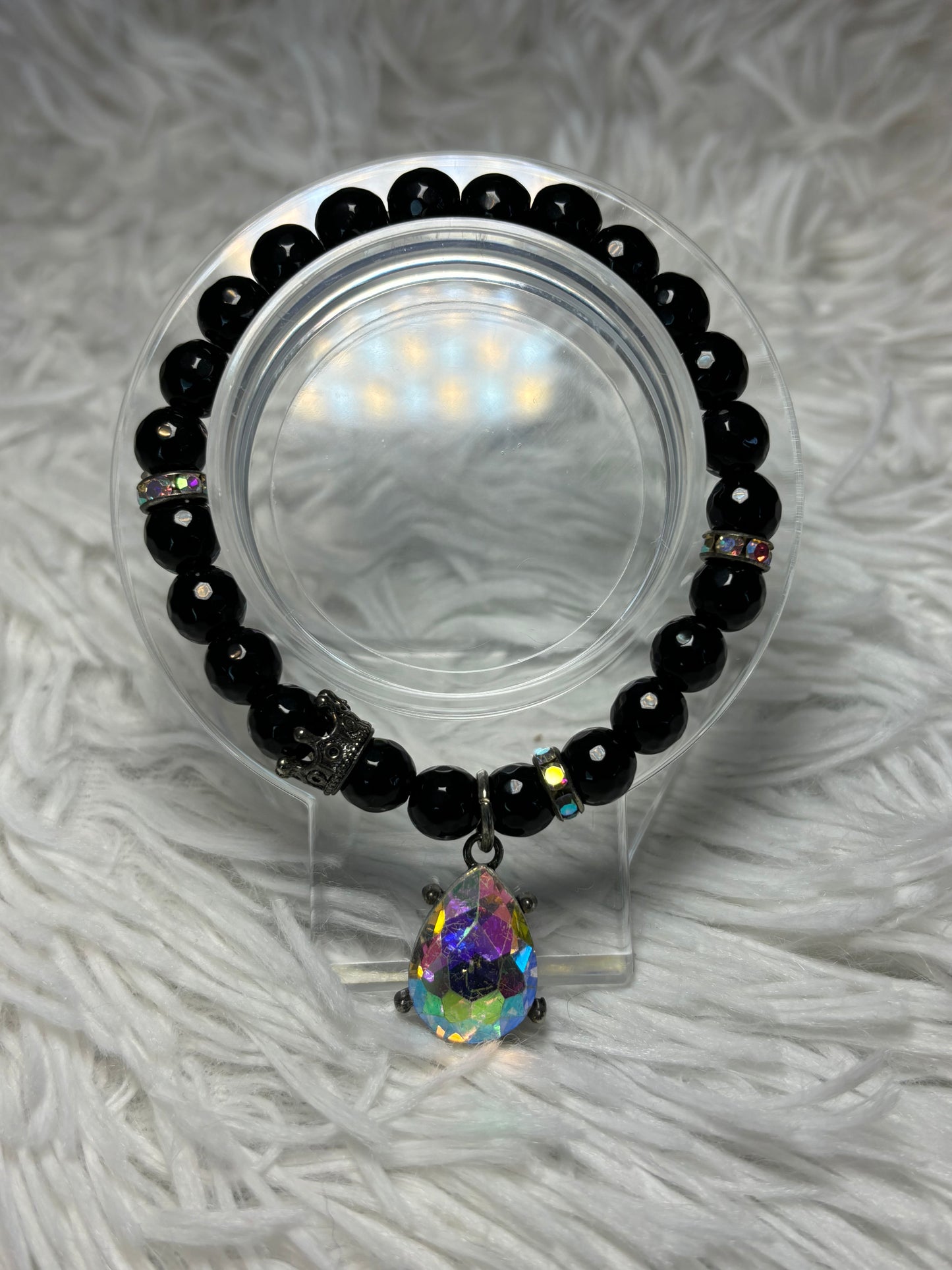 Black Onyx Beaded Bracelet with Teardrop Charm