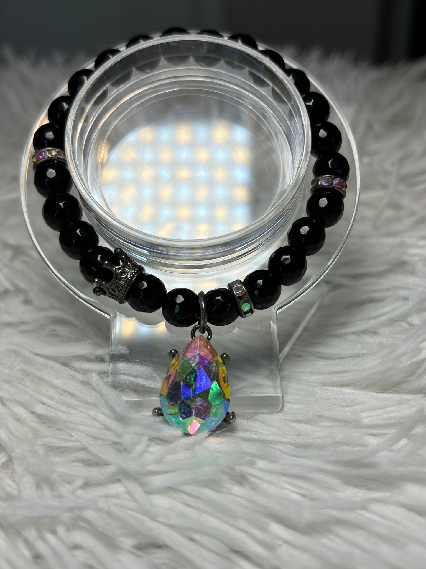 Black Onyx Beaded Bracelet with Teardrop Charm